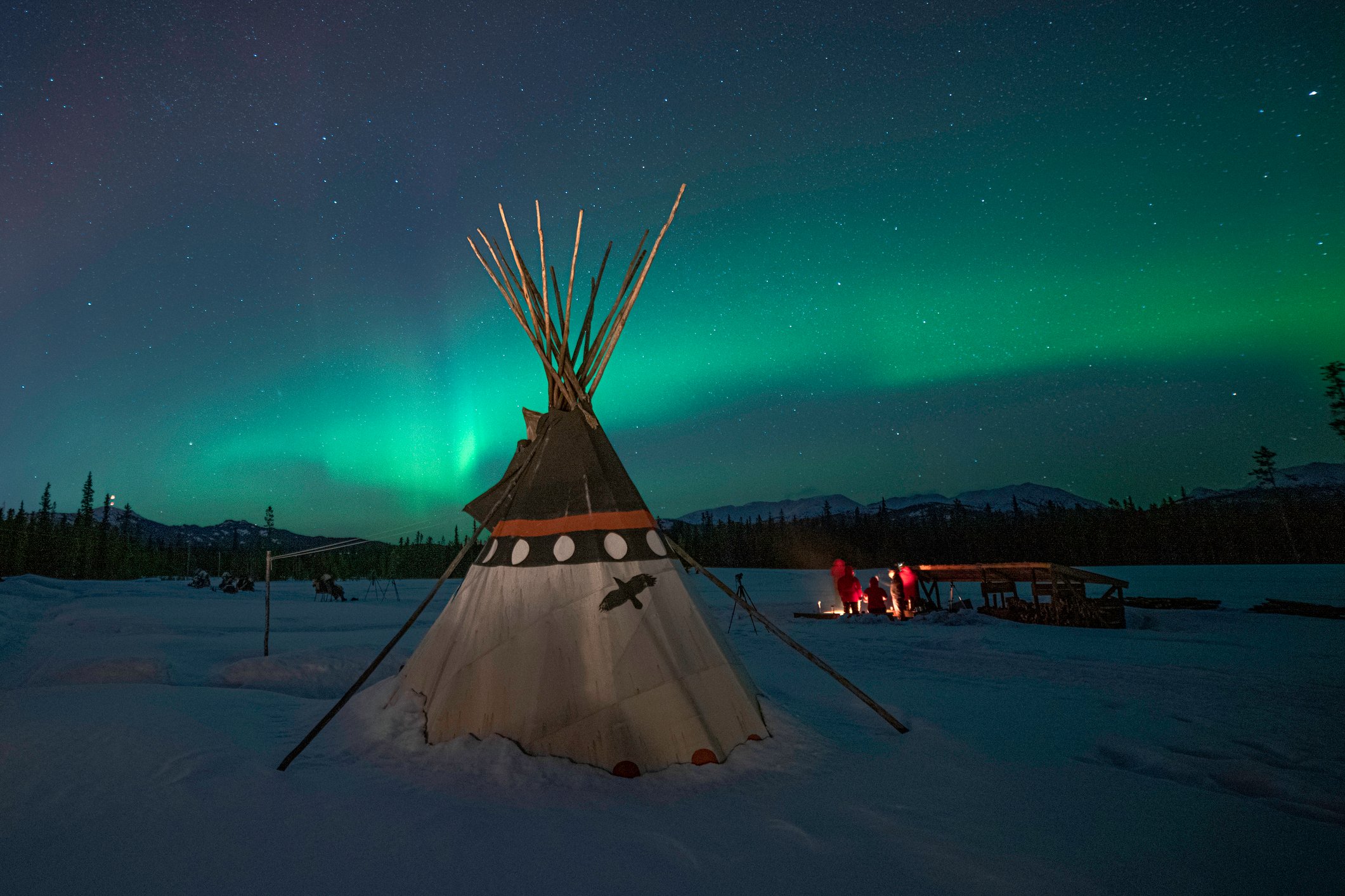 Northern Lights as seen from the Yukon Territory, Canada with a teepee
