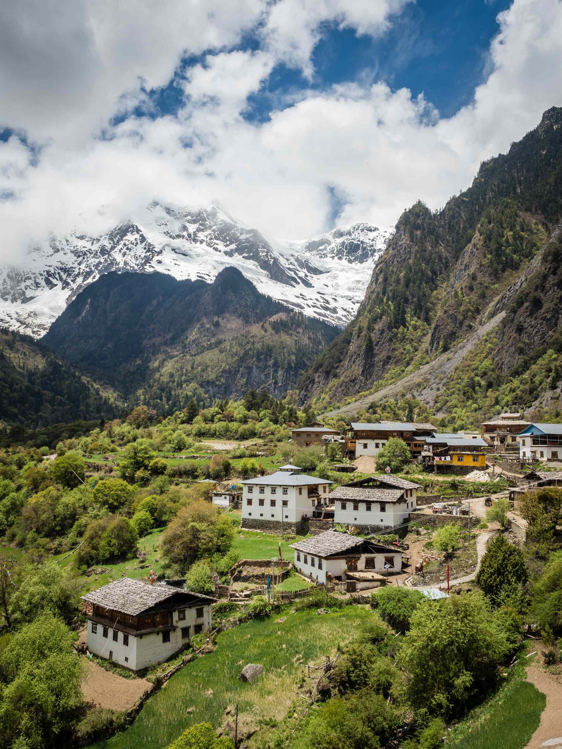 Yubeng Village, Yunnan aerial view of mountain village with traditional homes