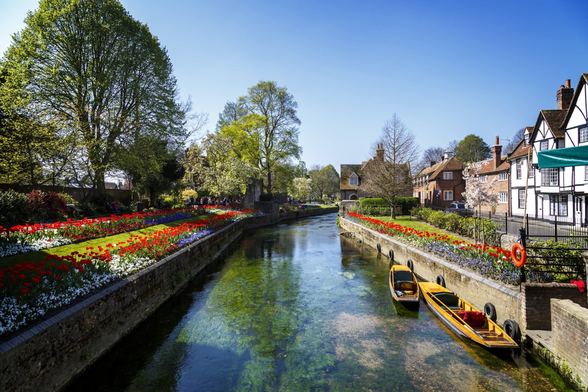 A shot looking up one of the many beautiful canals of Canterbury.