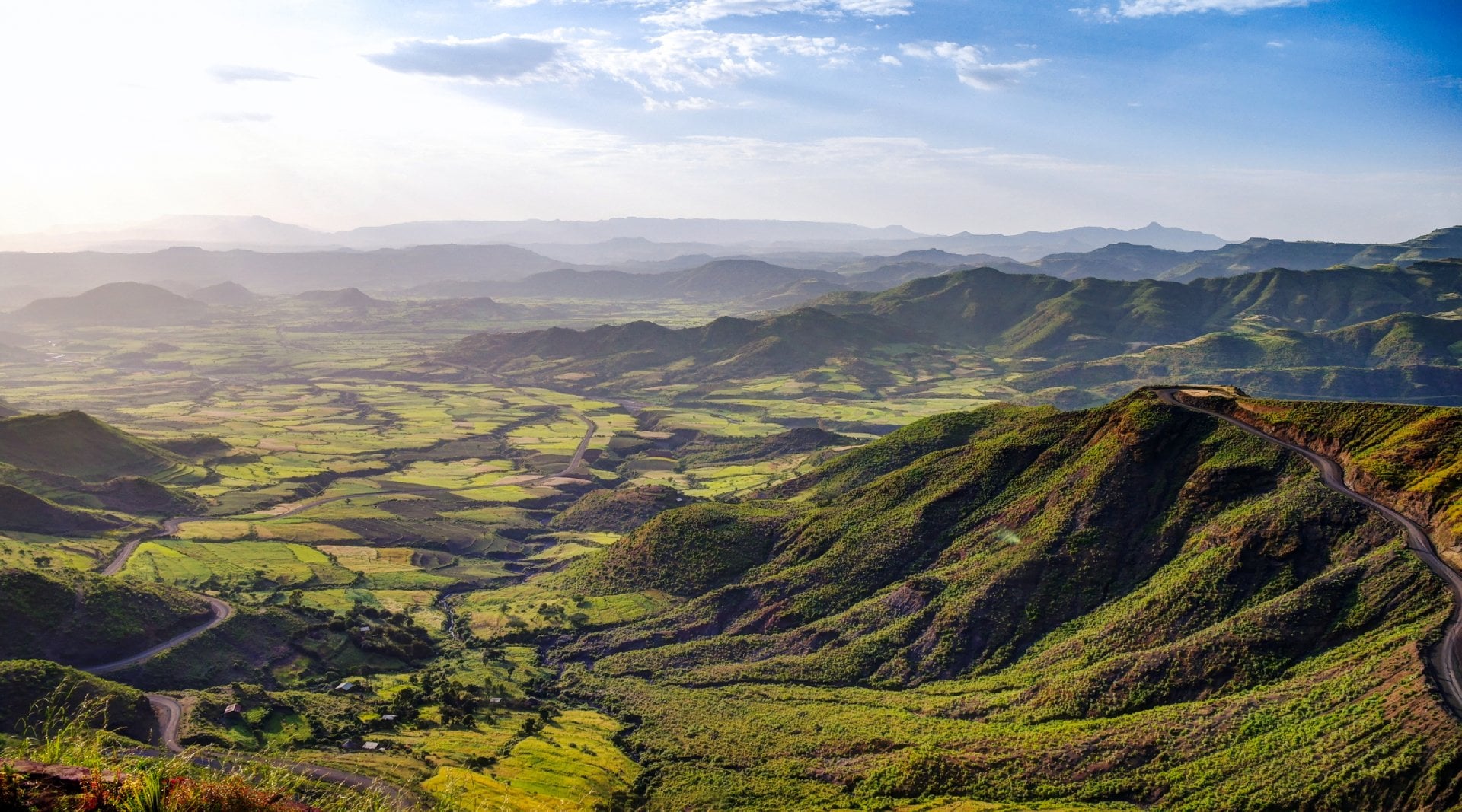 Panorama of Semien mountains and valley around Lalibela