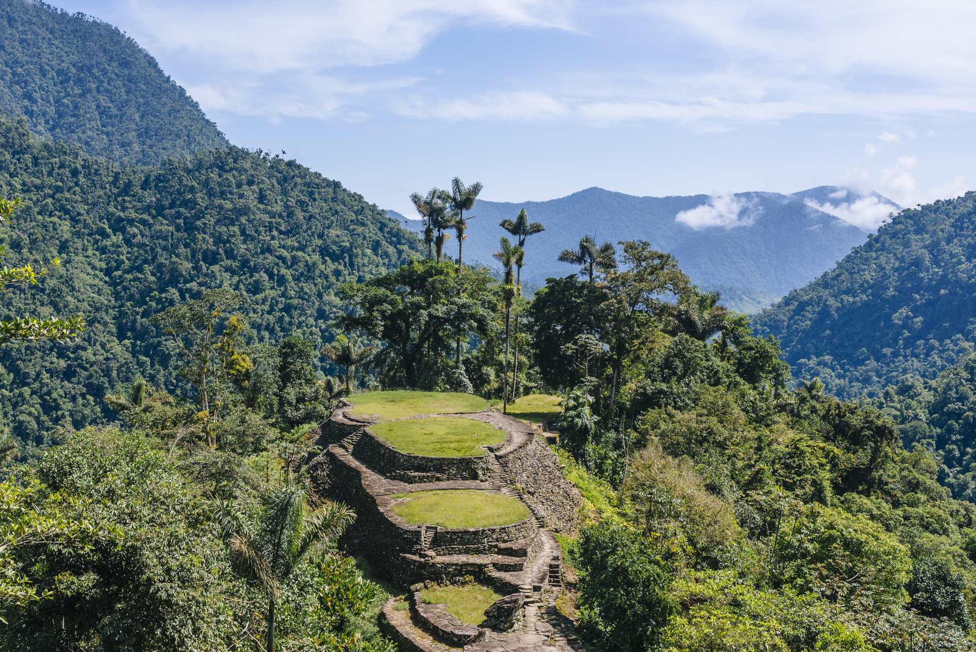 Panoramic view on the terraces of the Lost City (Ciudad Perdida) in the Sierra Nevada de Sante Marta- Santa Marta, Magdalena, Colombia