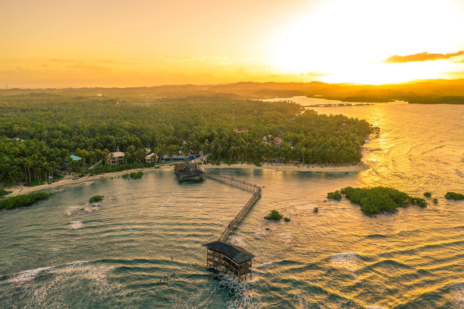 Sunset at world-renowned Cloud Nine Surfing Area, Siargao Island, Philippines