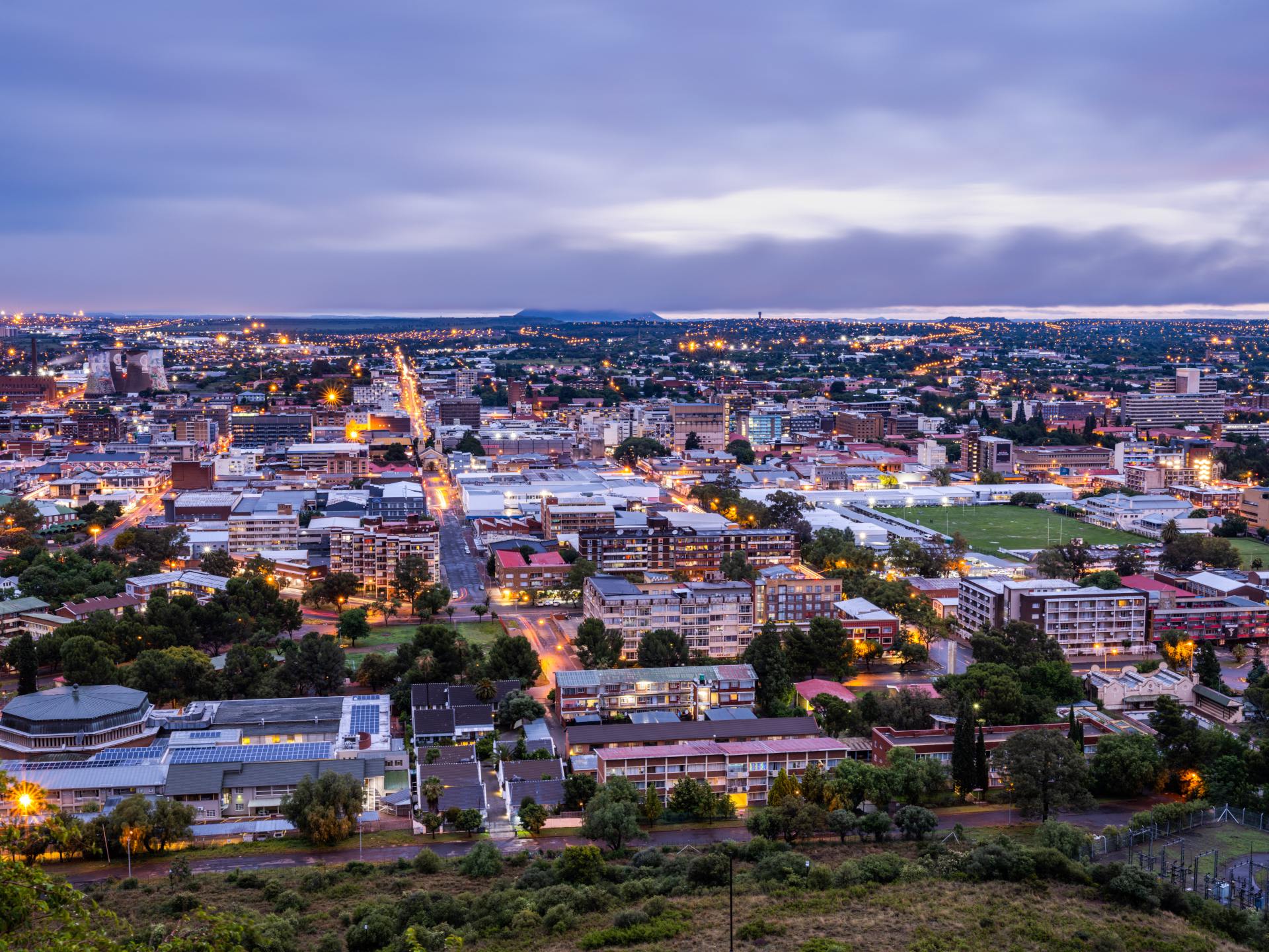 Bloemfontein's cityscape sparkles at night, viewed from the vantage point of Navel Hill.