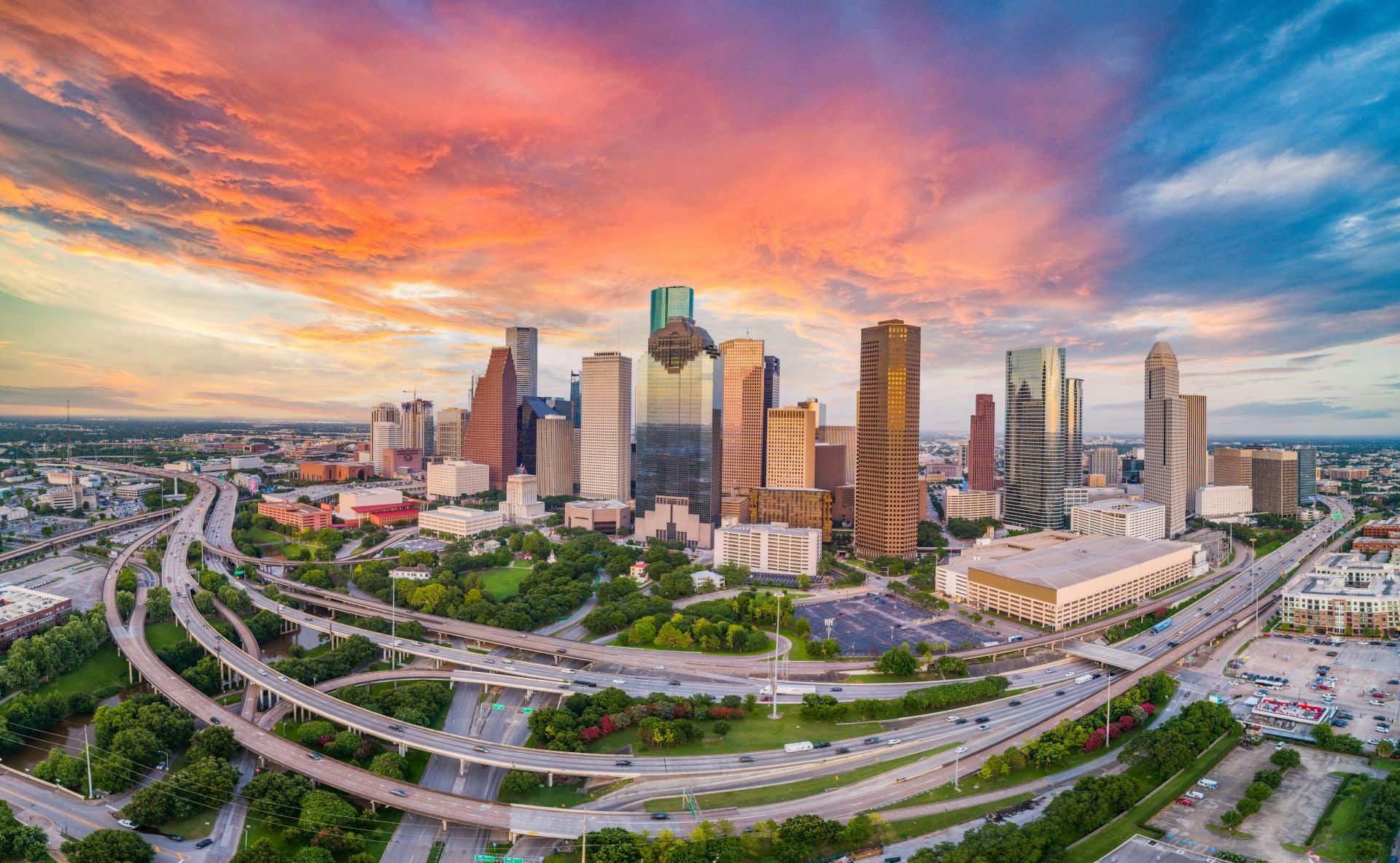 Drone Skyline Aerial Panorama of downtown