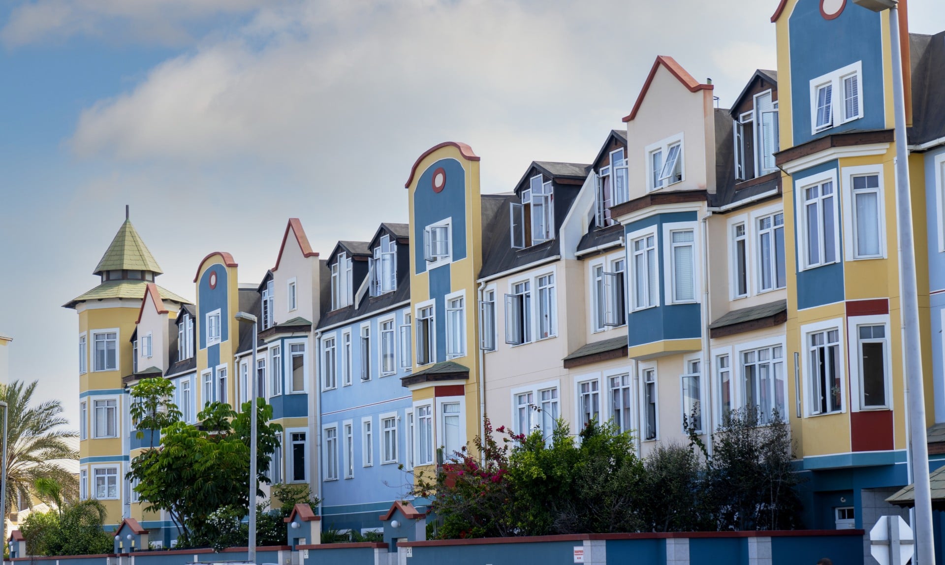 Landmark colorful houses in Swakopmund, Namibia