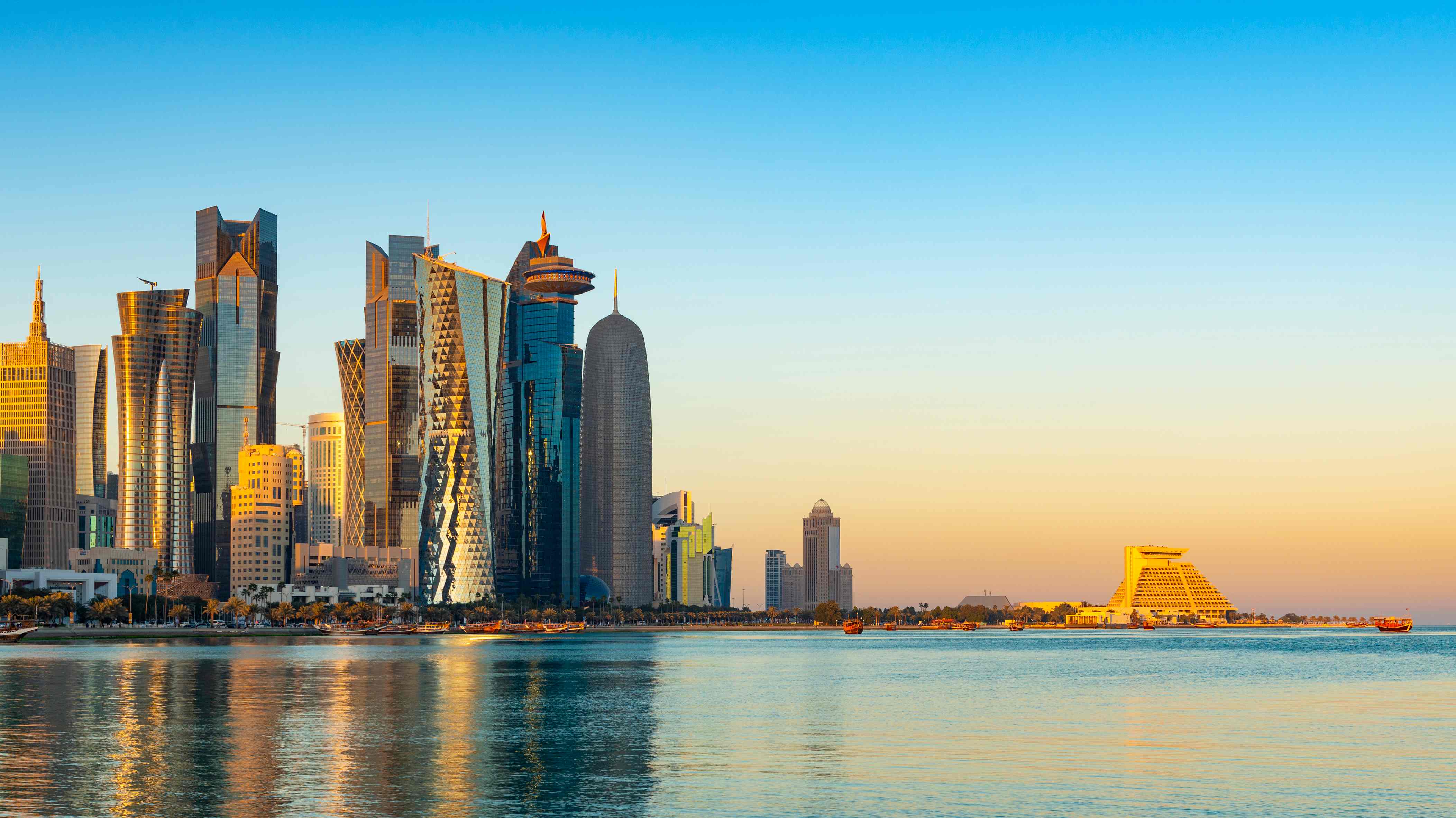 The Downtown Doha City Corniche Skyline at Twilight
