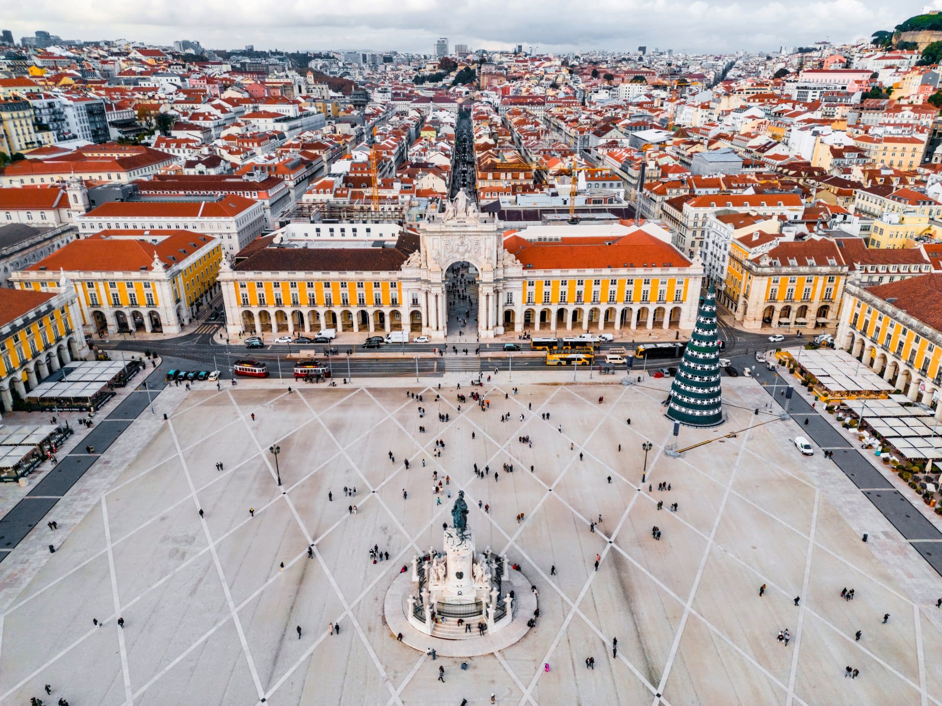 Aerial view of Praça do Comércio, Lisbon, Portugal