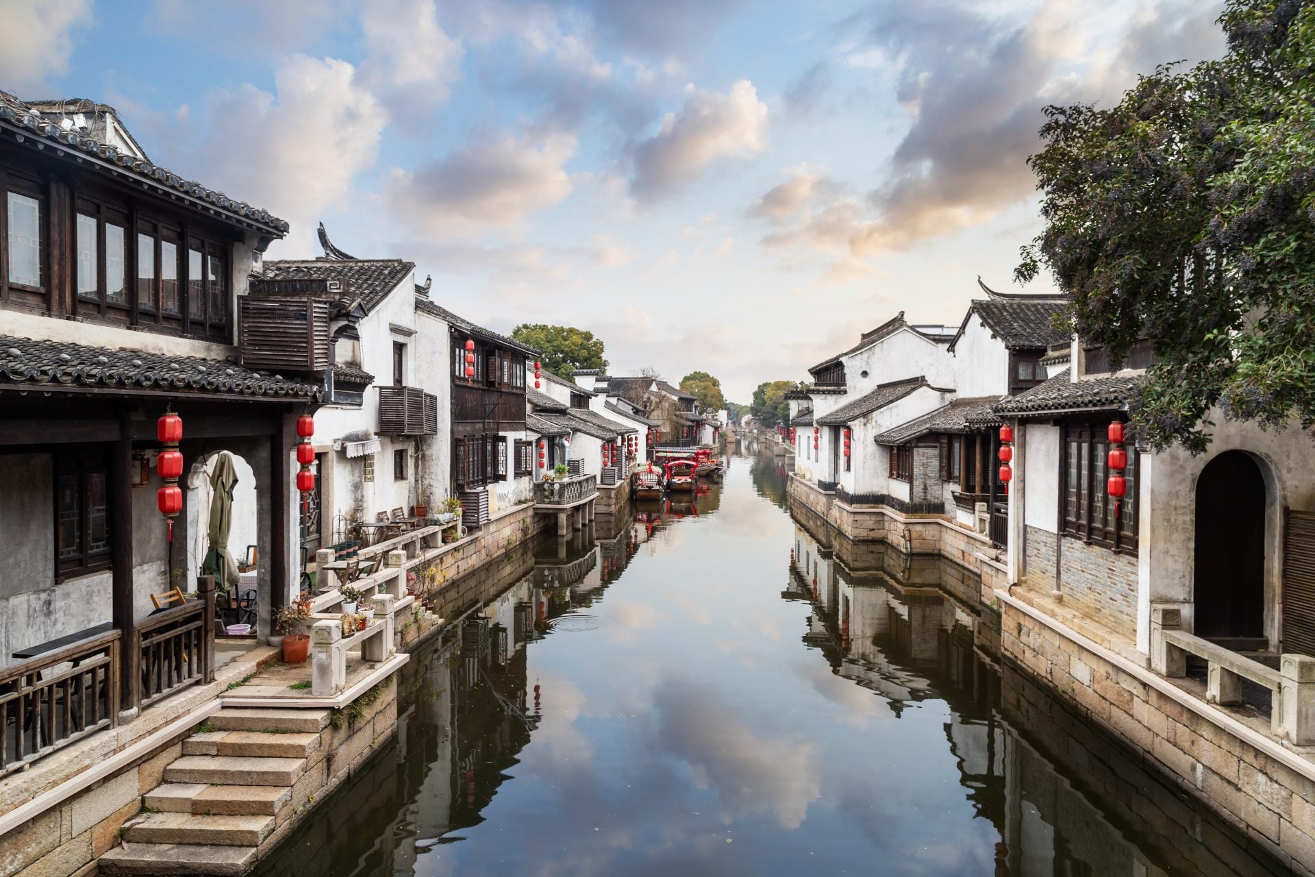 Houses along the Suzhou Grand Canal, a section of the Grand Canal, the longest manmade watercourse