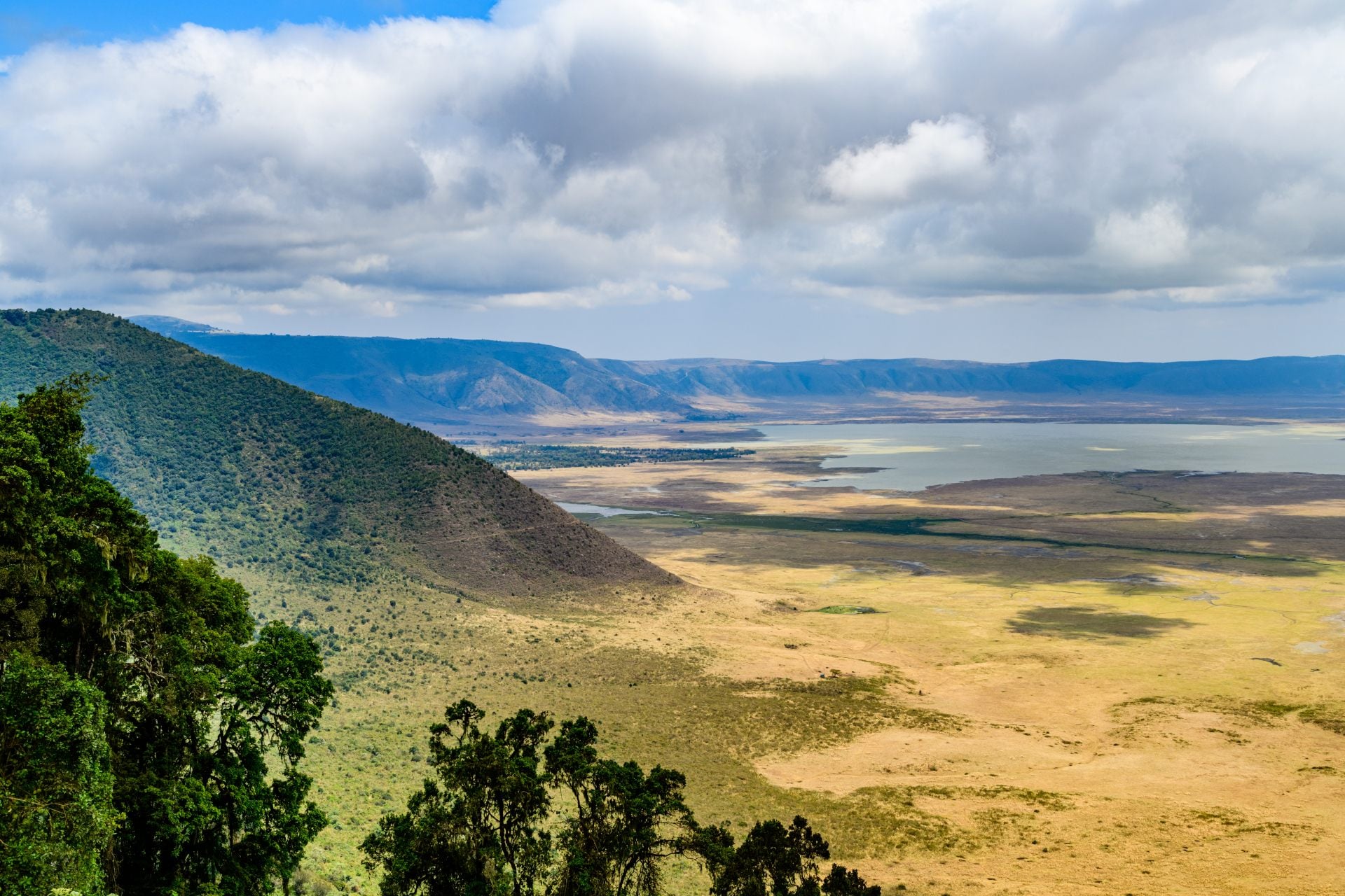 View of the Ngorongoro crater from atop the mountain