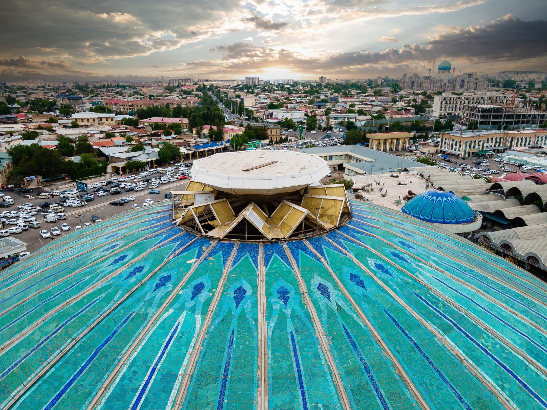 Aerial view of the Chorsu market in Tashkent, Uzbekistan