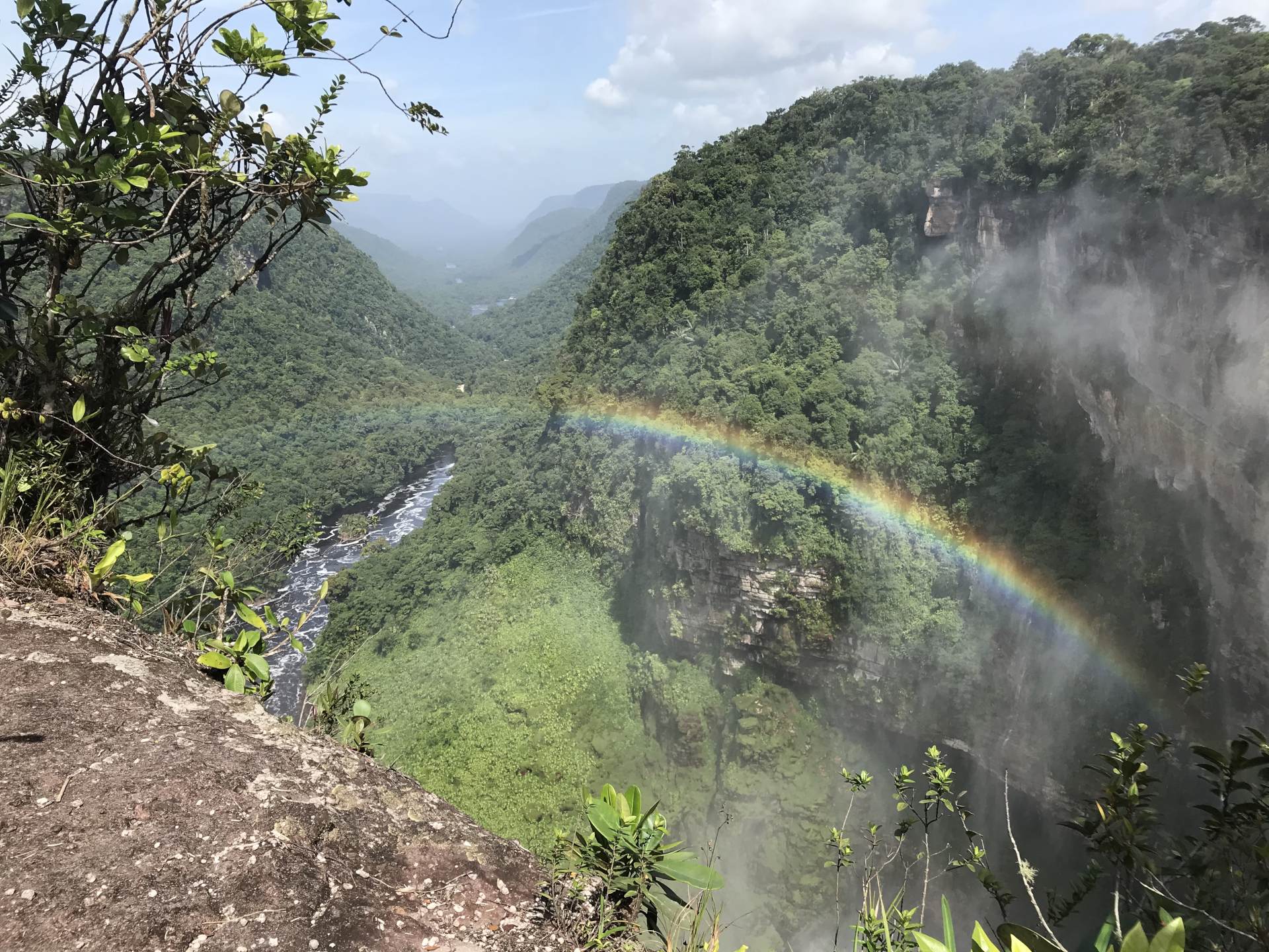 Rainbow over the valley of Kaieteur Falls, cataract on the Potaro River, west-central Guyana