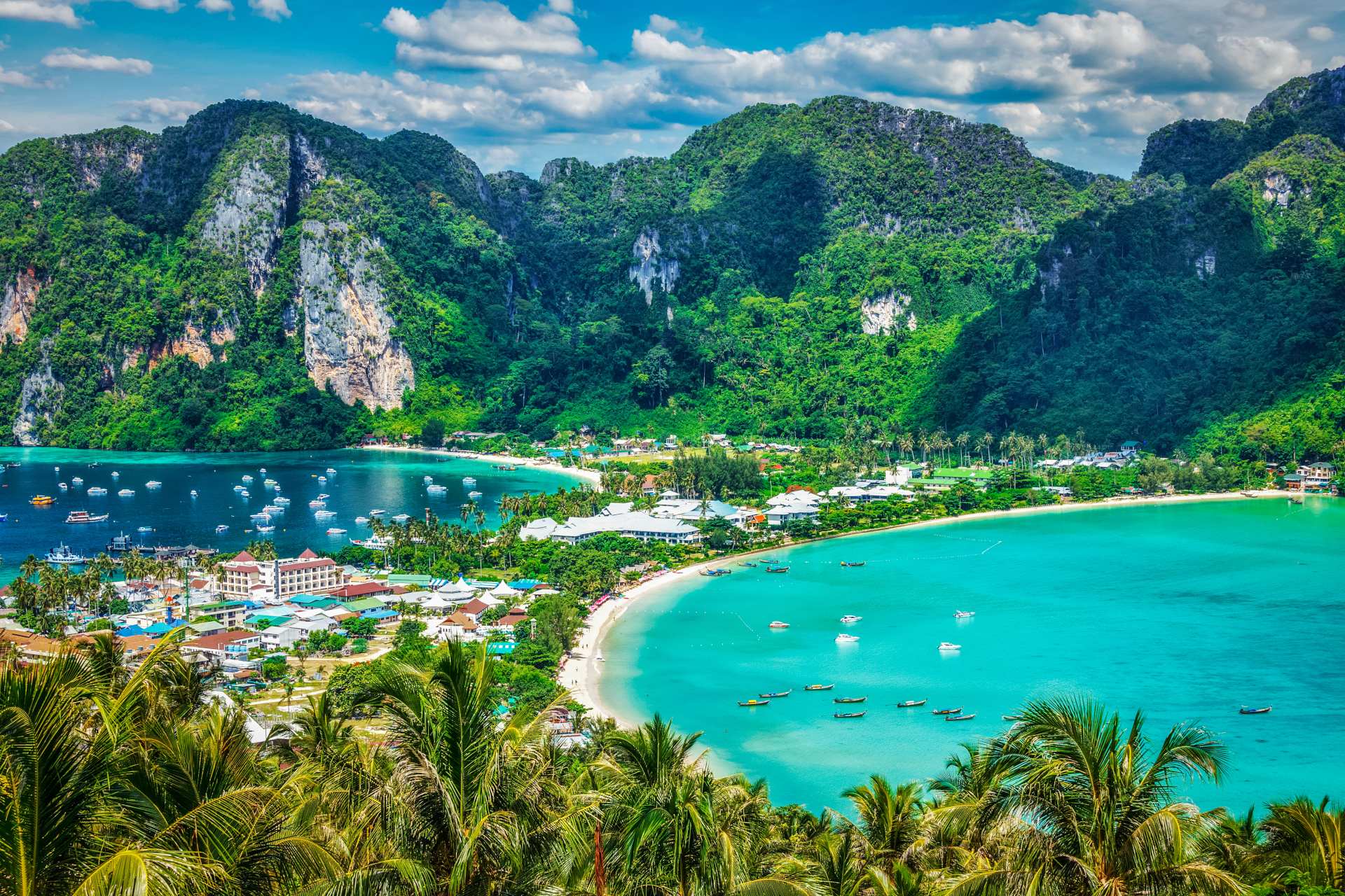 Phi Phi Don Island Panoramic aerial view of Phi Phi Don Island, Krabi, Thailand