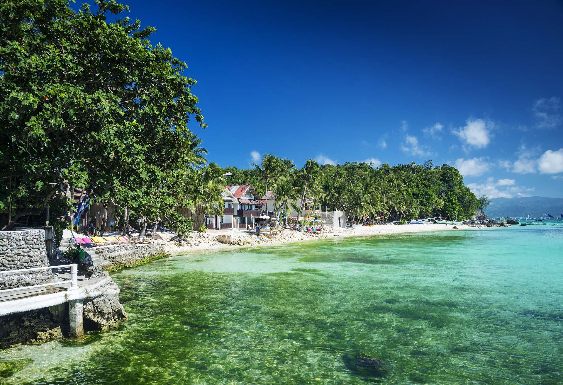 Diniwid beach, Boracay, Malay Beach in tropical paradise with stunning emerald waters