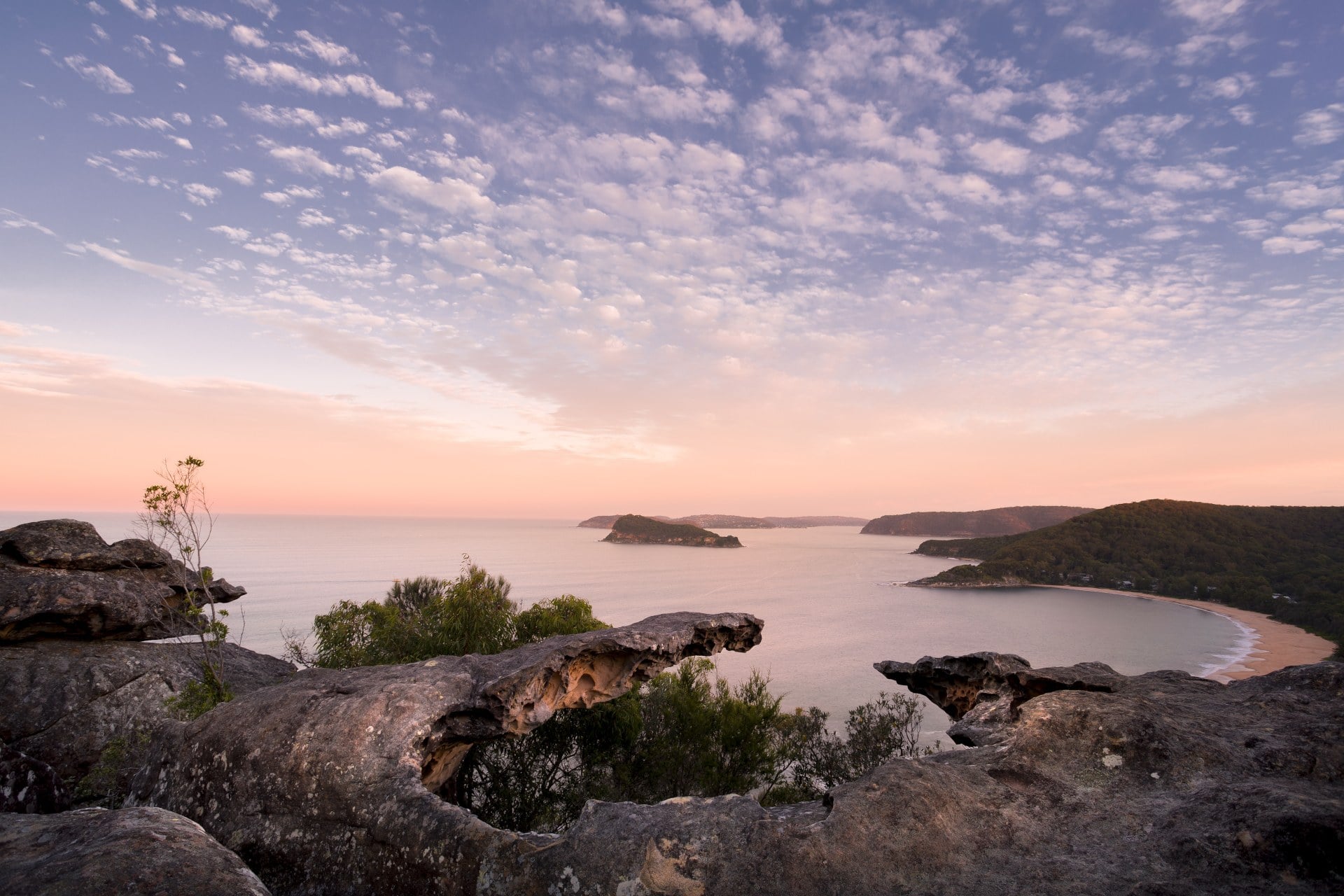 Mount Ettalong Looking south toward Lion Island, Palm beach and the coastline of Sydney, Australia, NSW