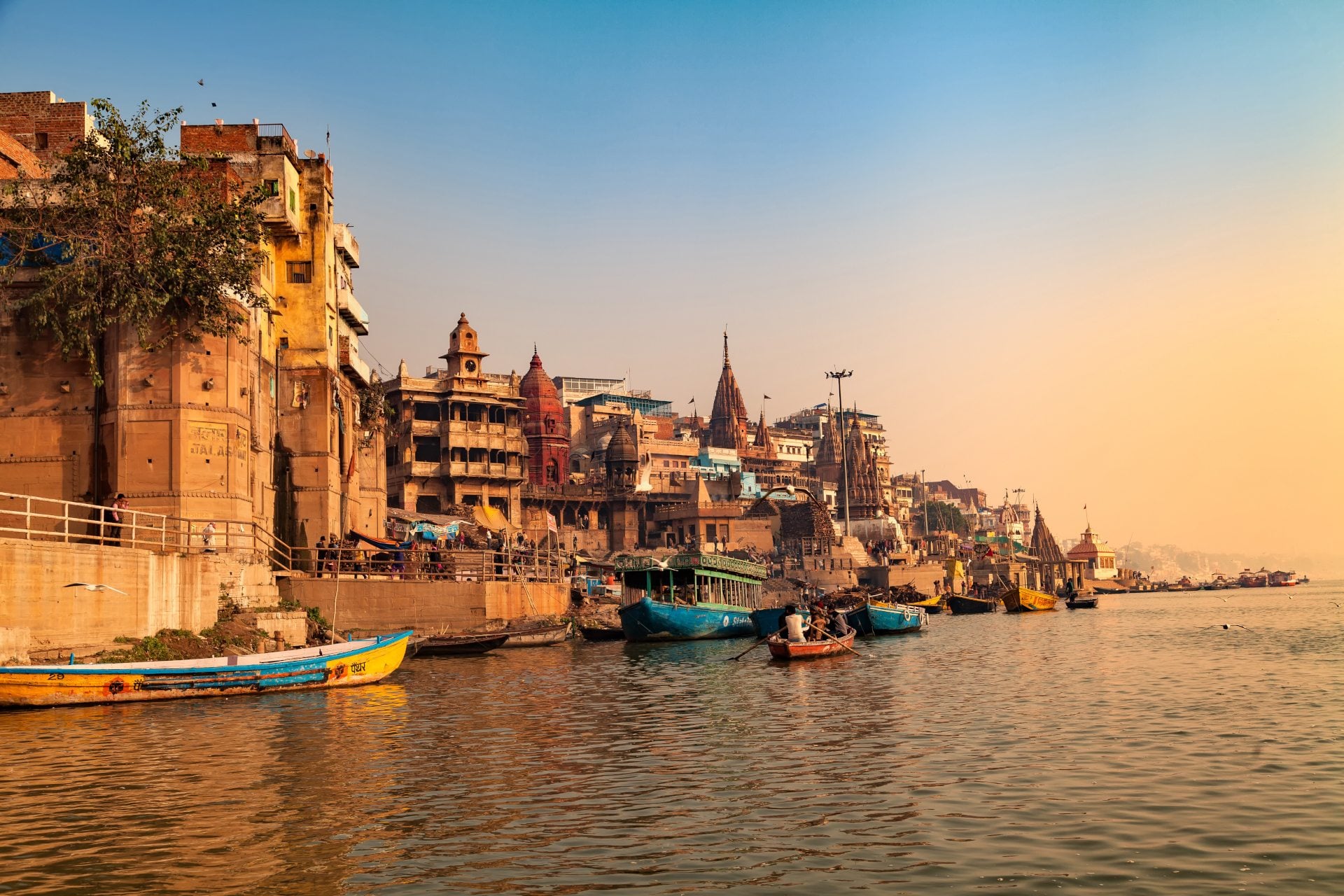 Ganges River, Varanasi Ghats (Banks) along the river of the Hindu holy city