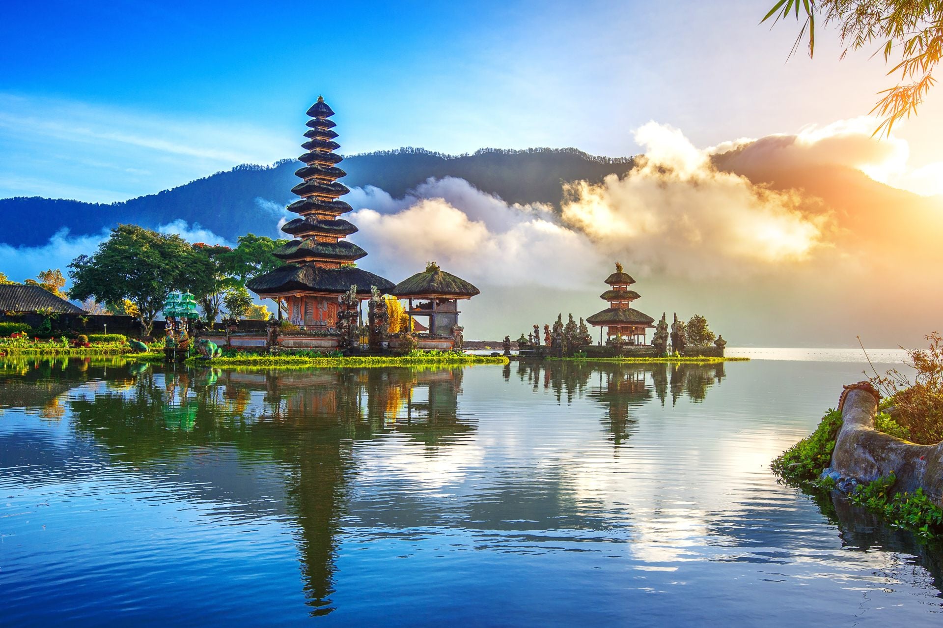 Pura Ulun Danu Beratan temple in Bali, Indonesia, on the shores of Lake Bratan in the mountains near Bedugul