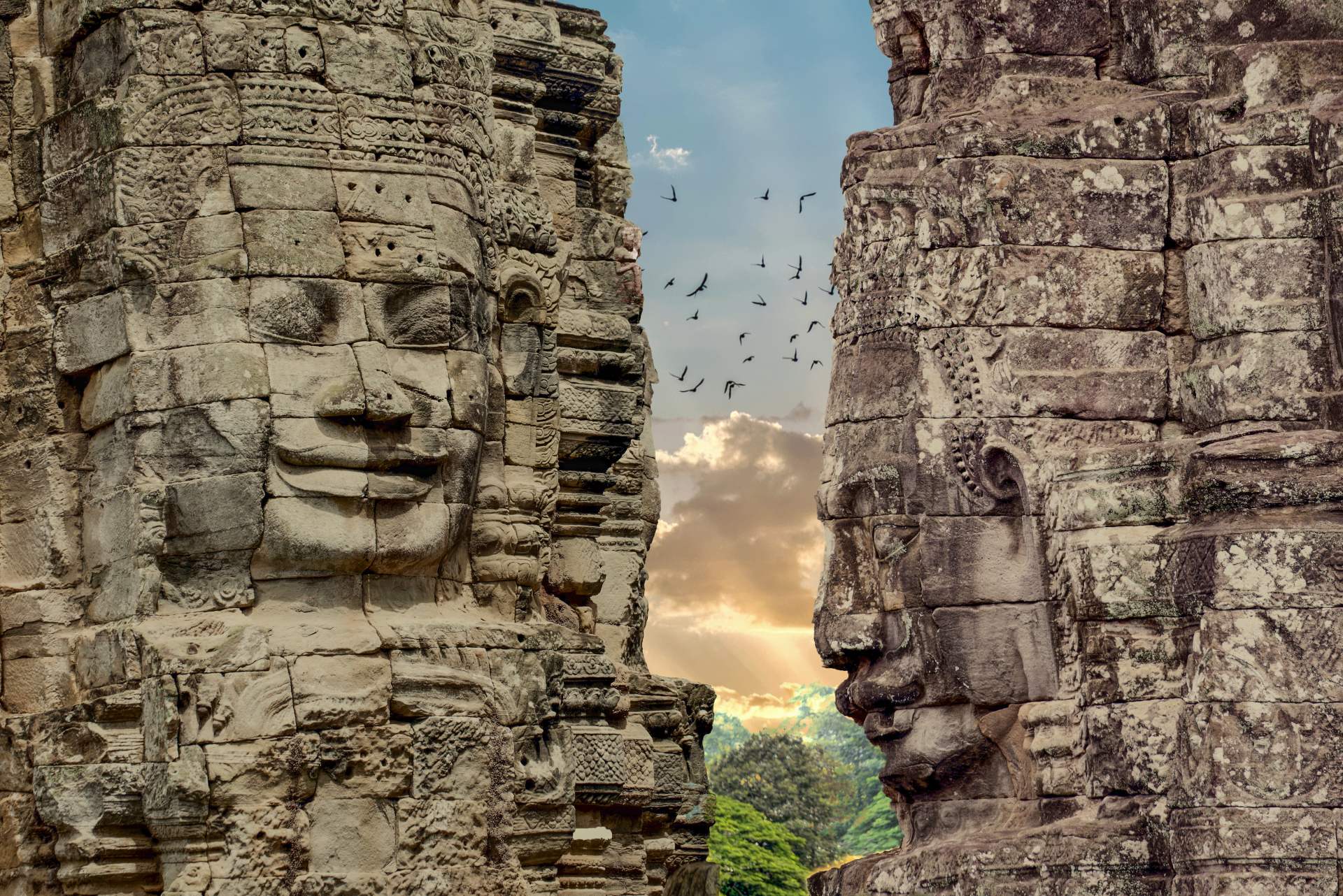 Faces of Bayon temple in Angkor Thom, Siemreap, Cambodia