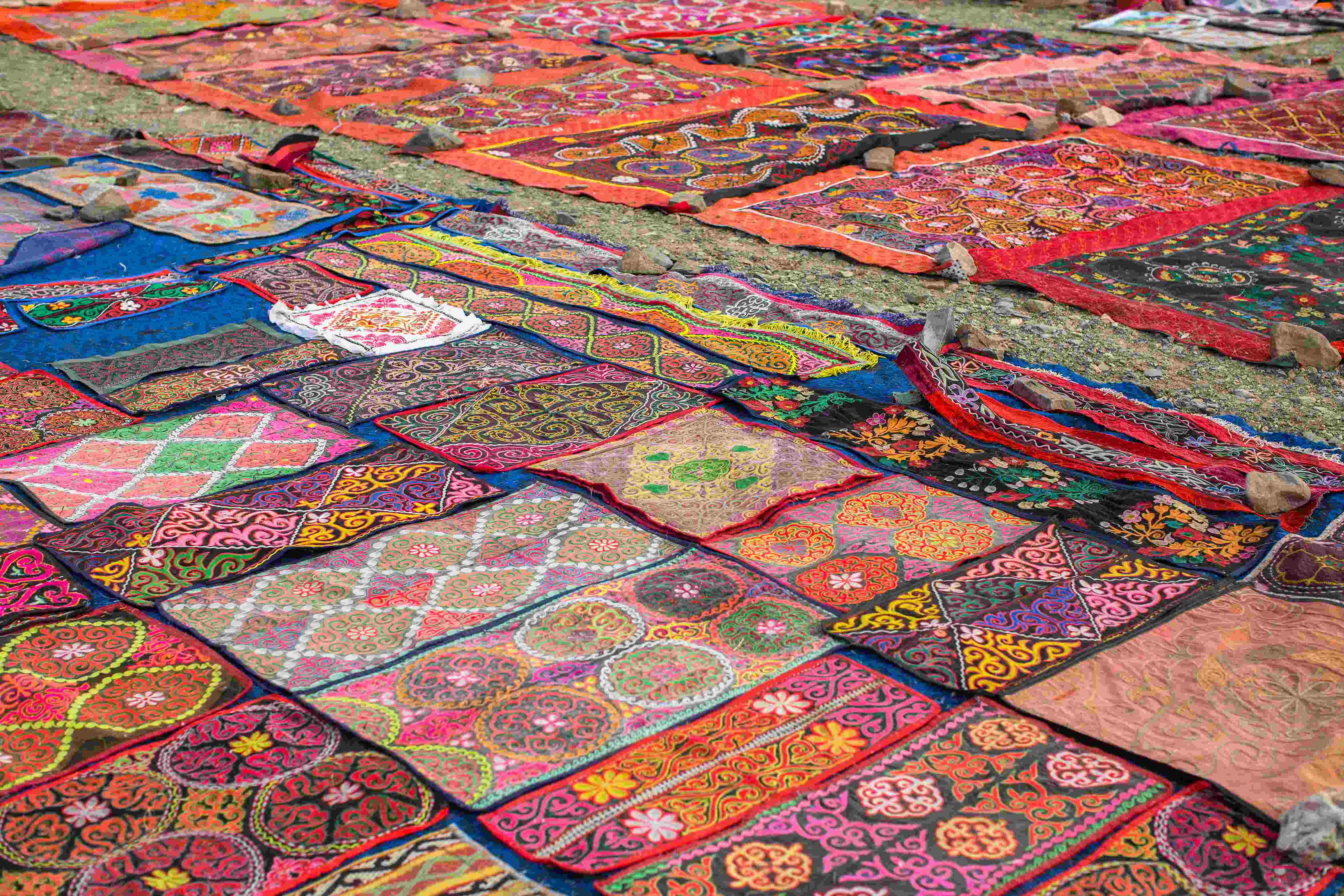 Traditional Mongolian rugs selling on the street market