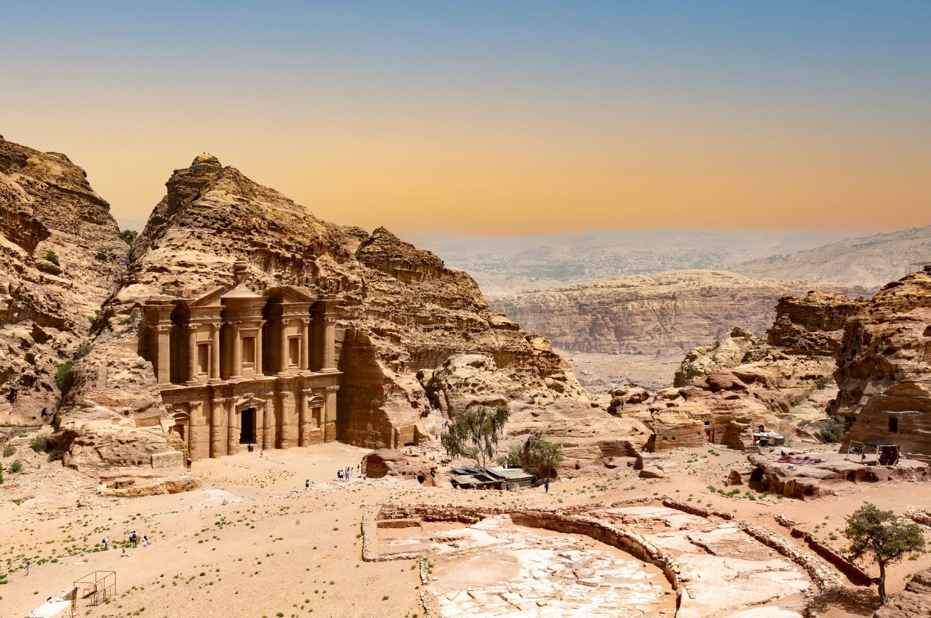 The Monastery or Ad Deir at beautiful sunset in Petra ruin and ancient city of Nabatean kingdom