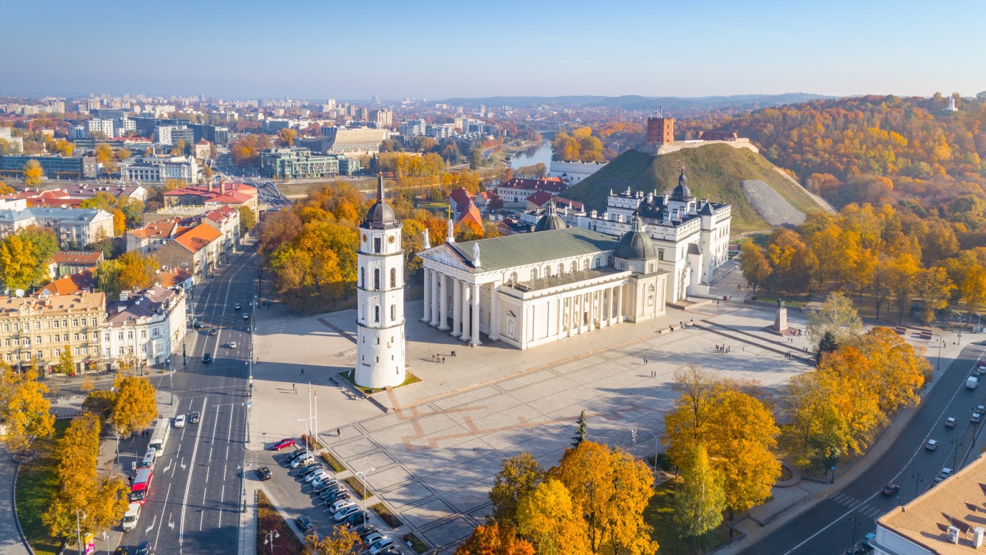 The Cathedral Square, main square of the Vilnius Old Town, a key location in city's public life, situated as it is at the crossing of the city's main streets