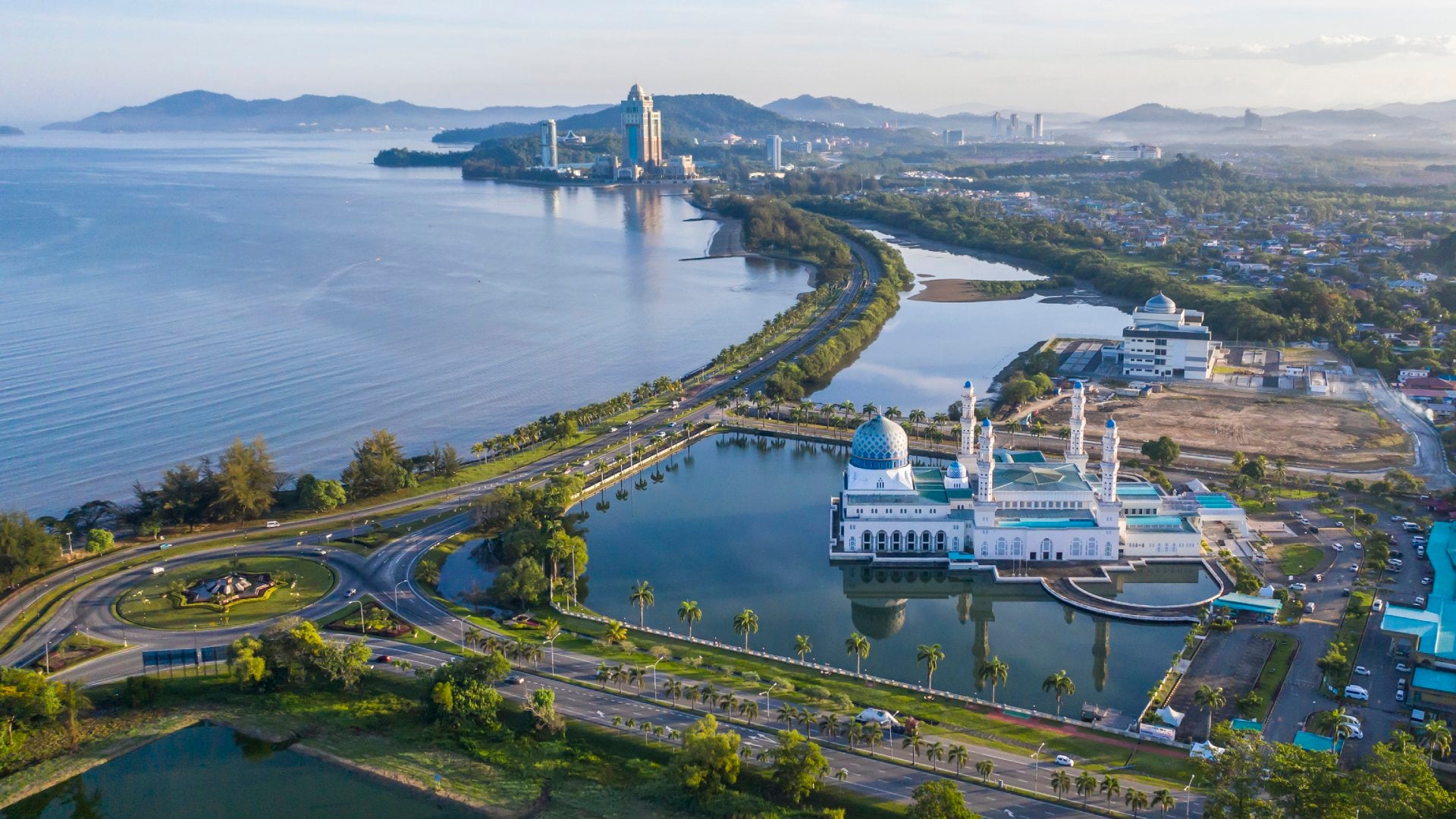 Aerial view of Kota Kinabalu City Floating Mosque