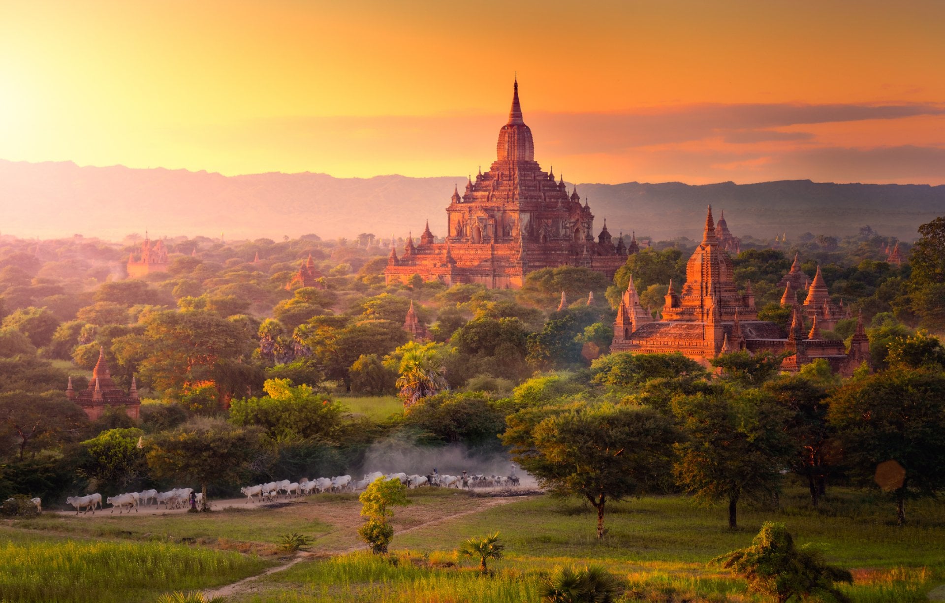 Pagoda landscape in the plain of Bagan