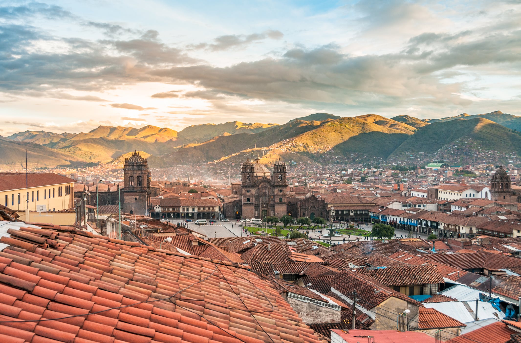 Plaza de Armas, Cusco Panoramic view of Cusco and its colonial rooftops near the main square of Plaza de Armas near sunset in Peru