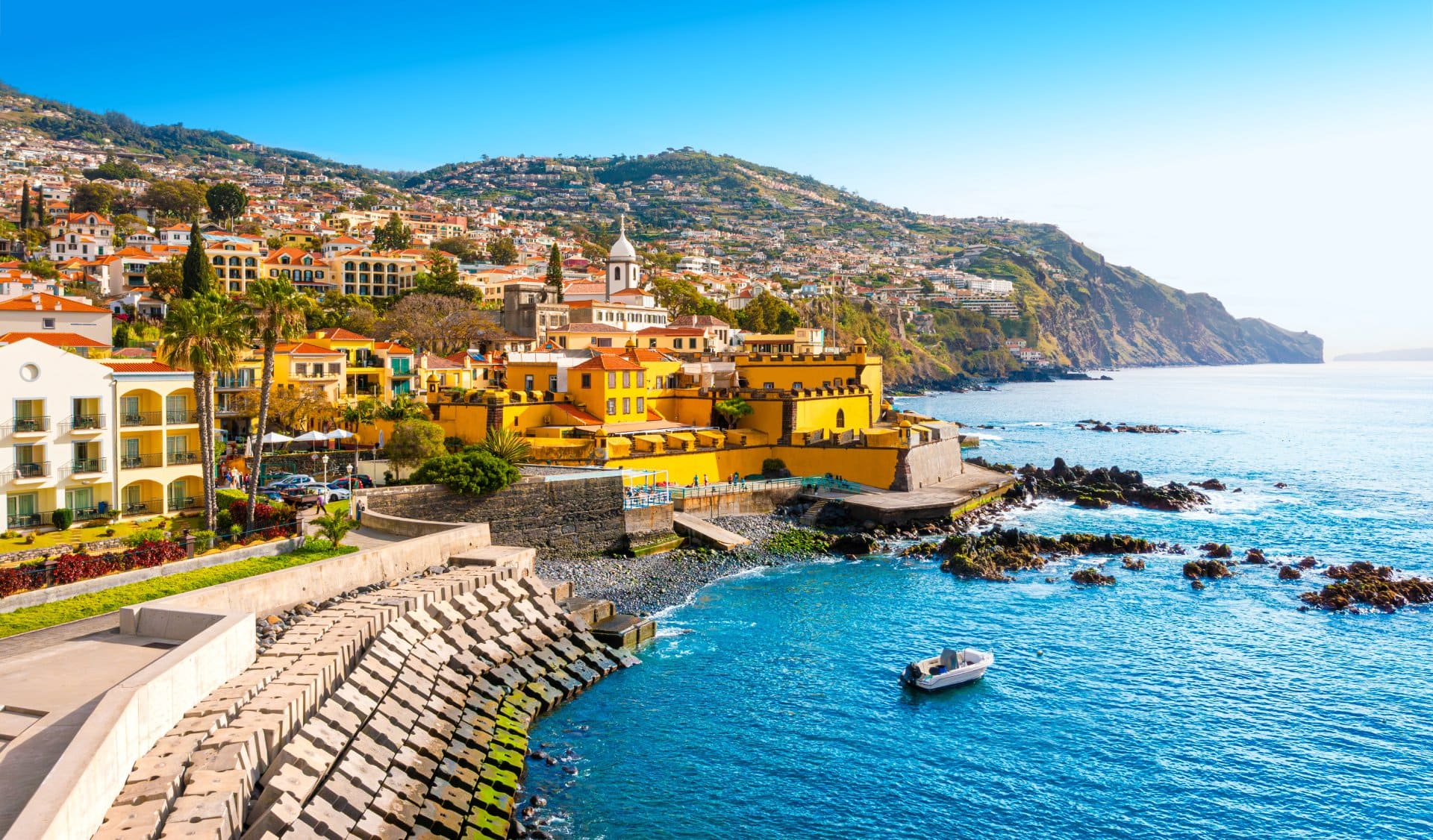 View of Funchal and Fuerte De Madeira in the historical center.
