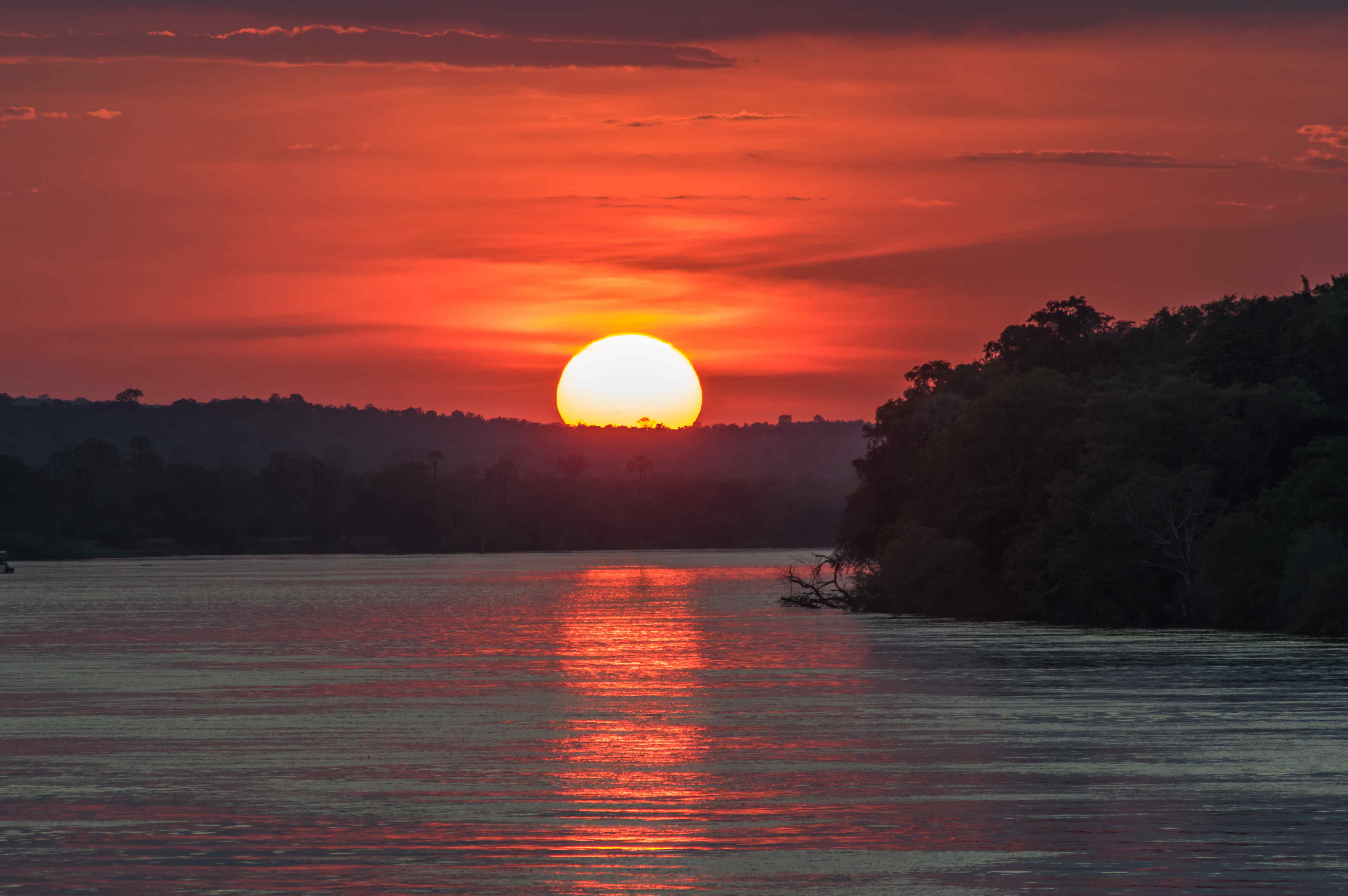 Sunset over the Zambezi River Beautiful sunset over the Zambezi River in Zambia
