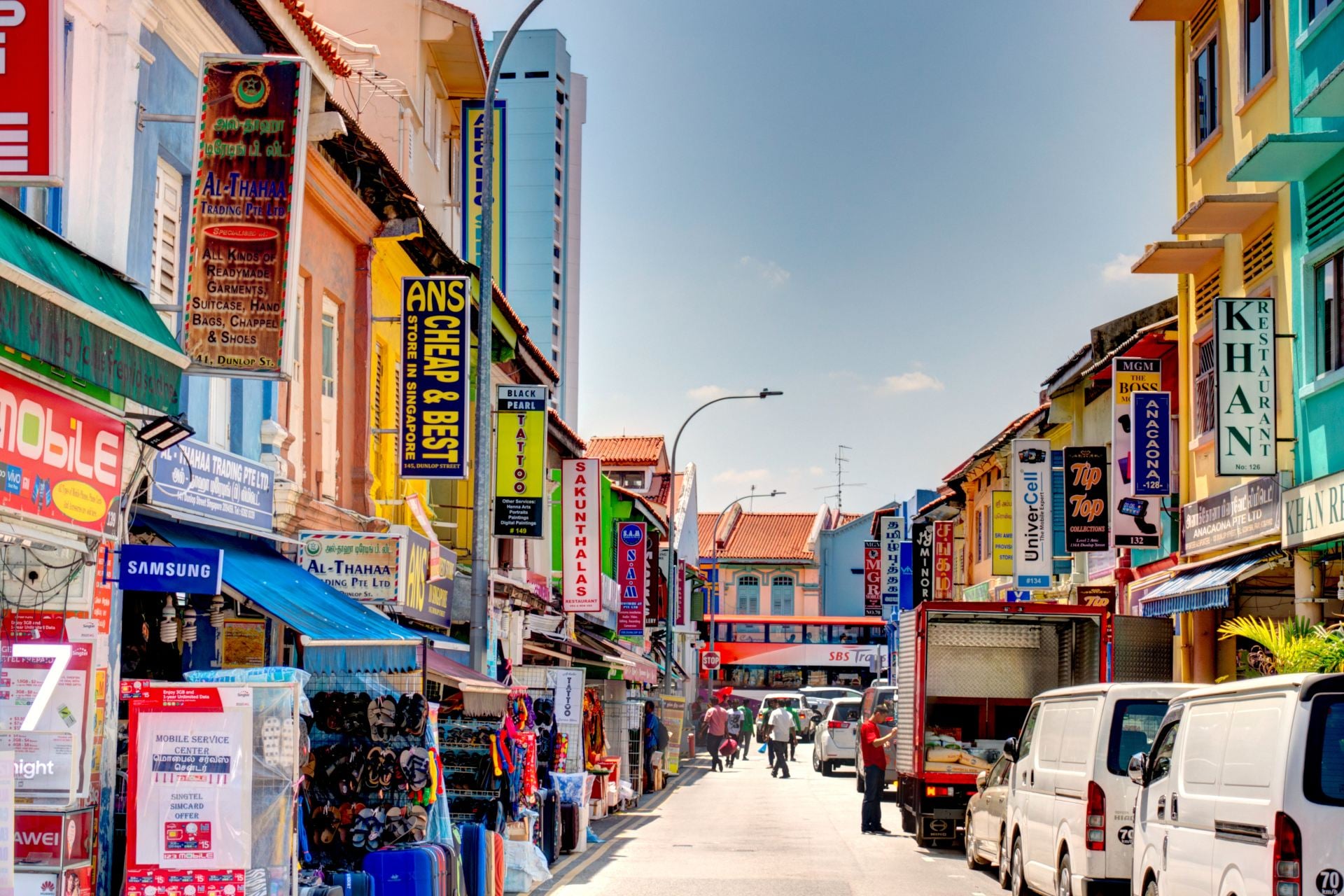 bright coloured buildings of Little India in Singapore