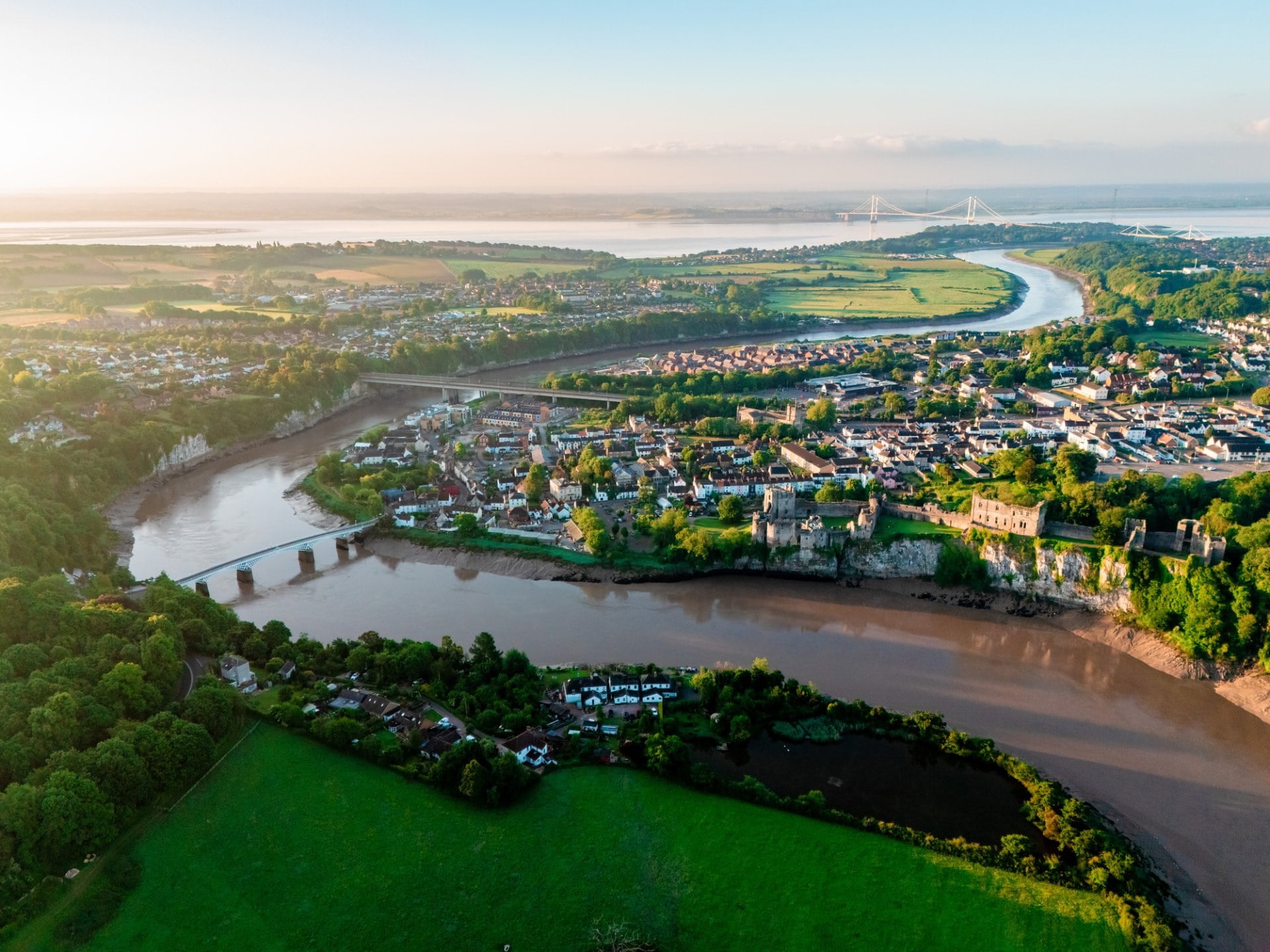 Drone view of Chepstow at morning