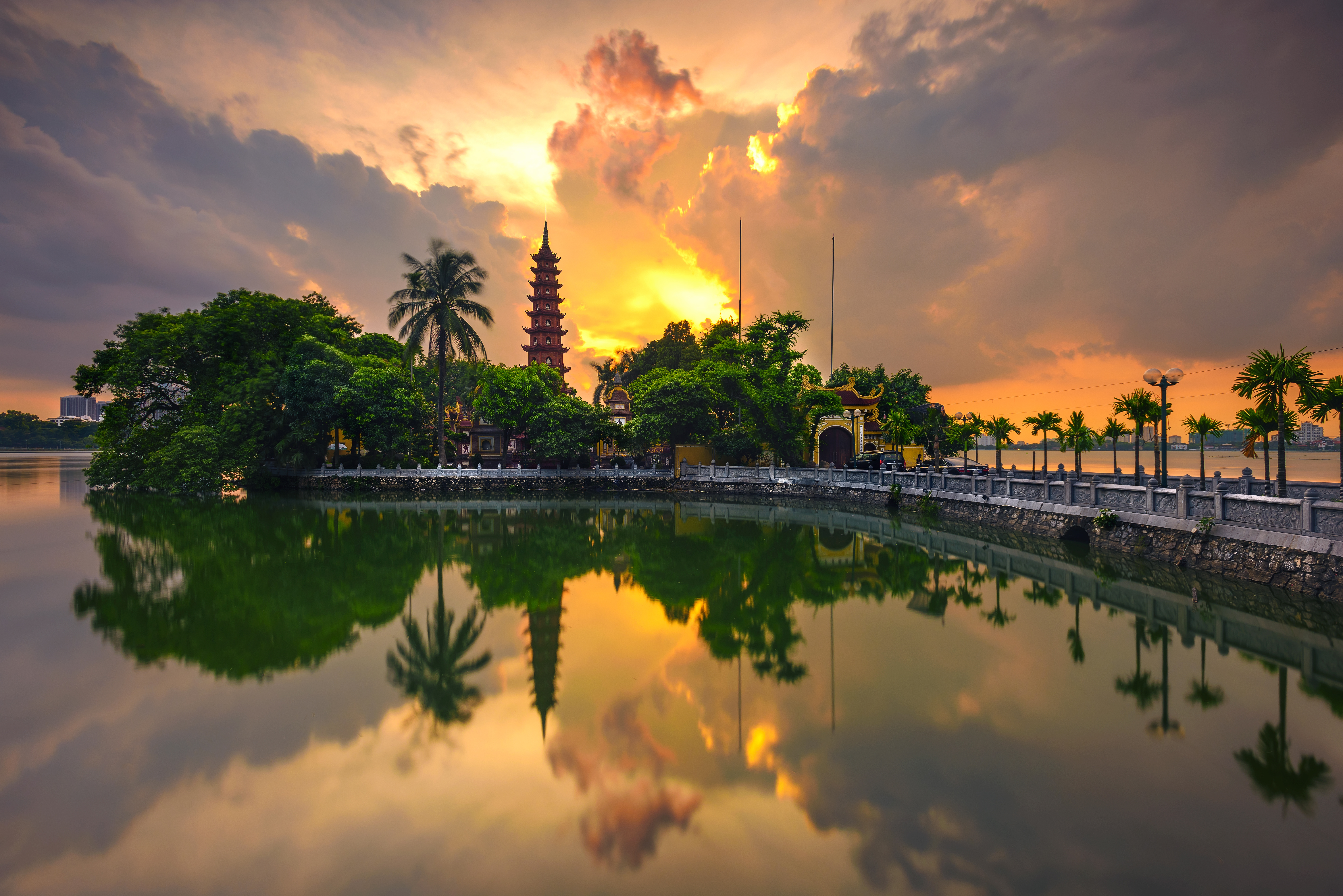 Sunset on Tran Quoc ancient pagoda in Ha Noi city, Vietnam