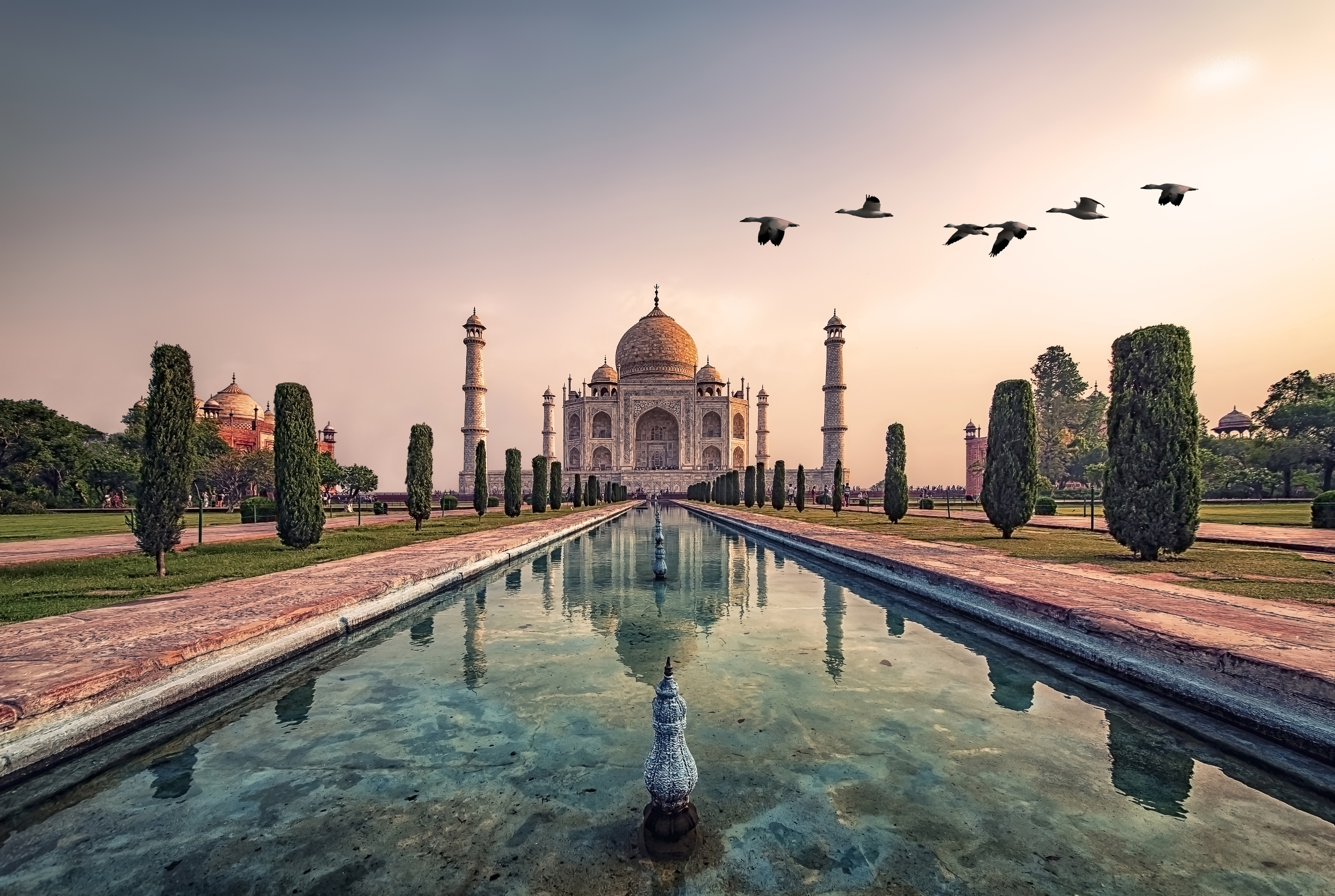 Taj Mahal in sunrise light.