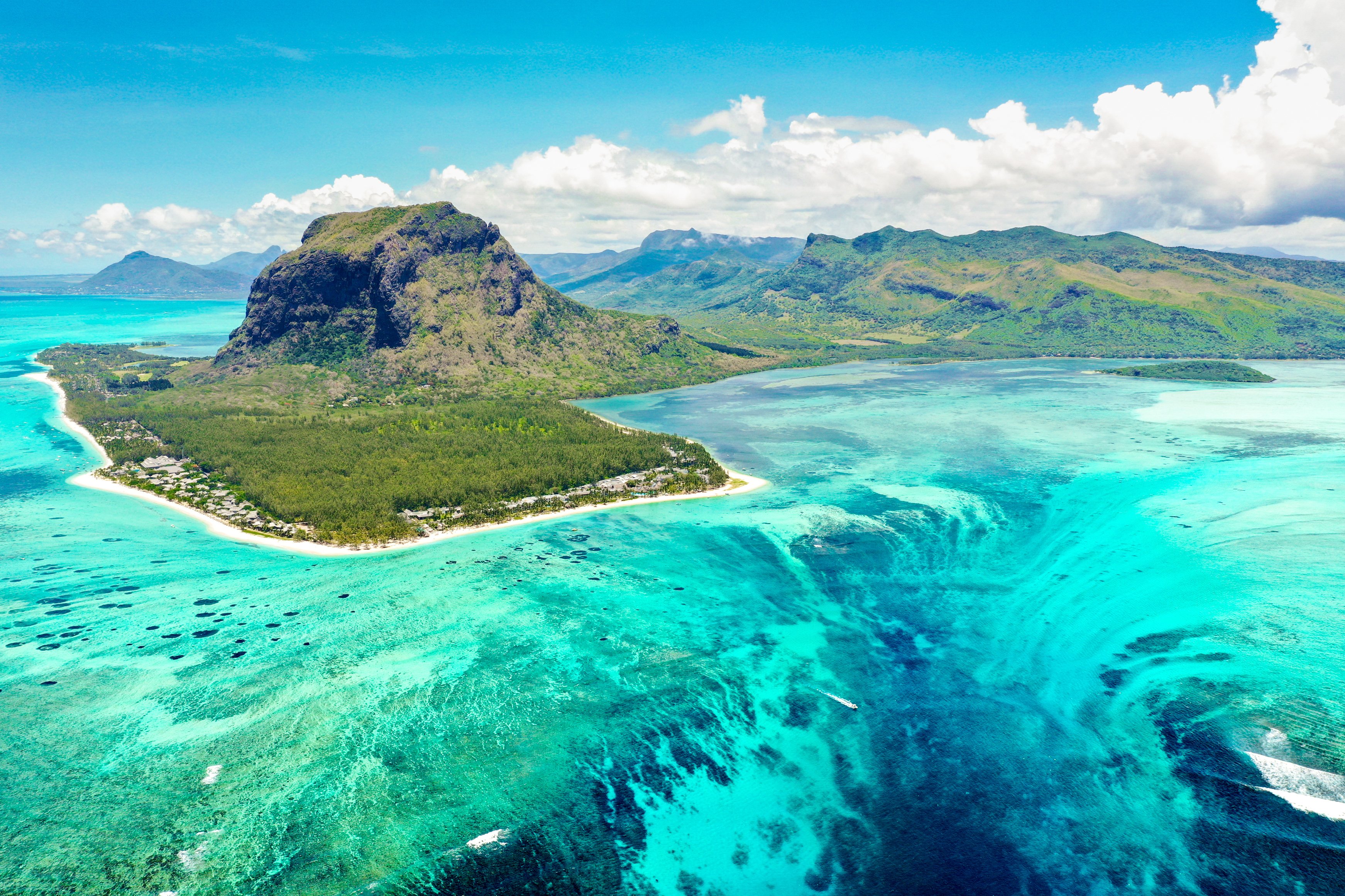 Aerial panoramic view of Mauritius island