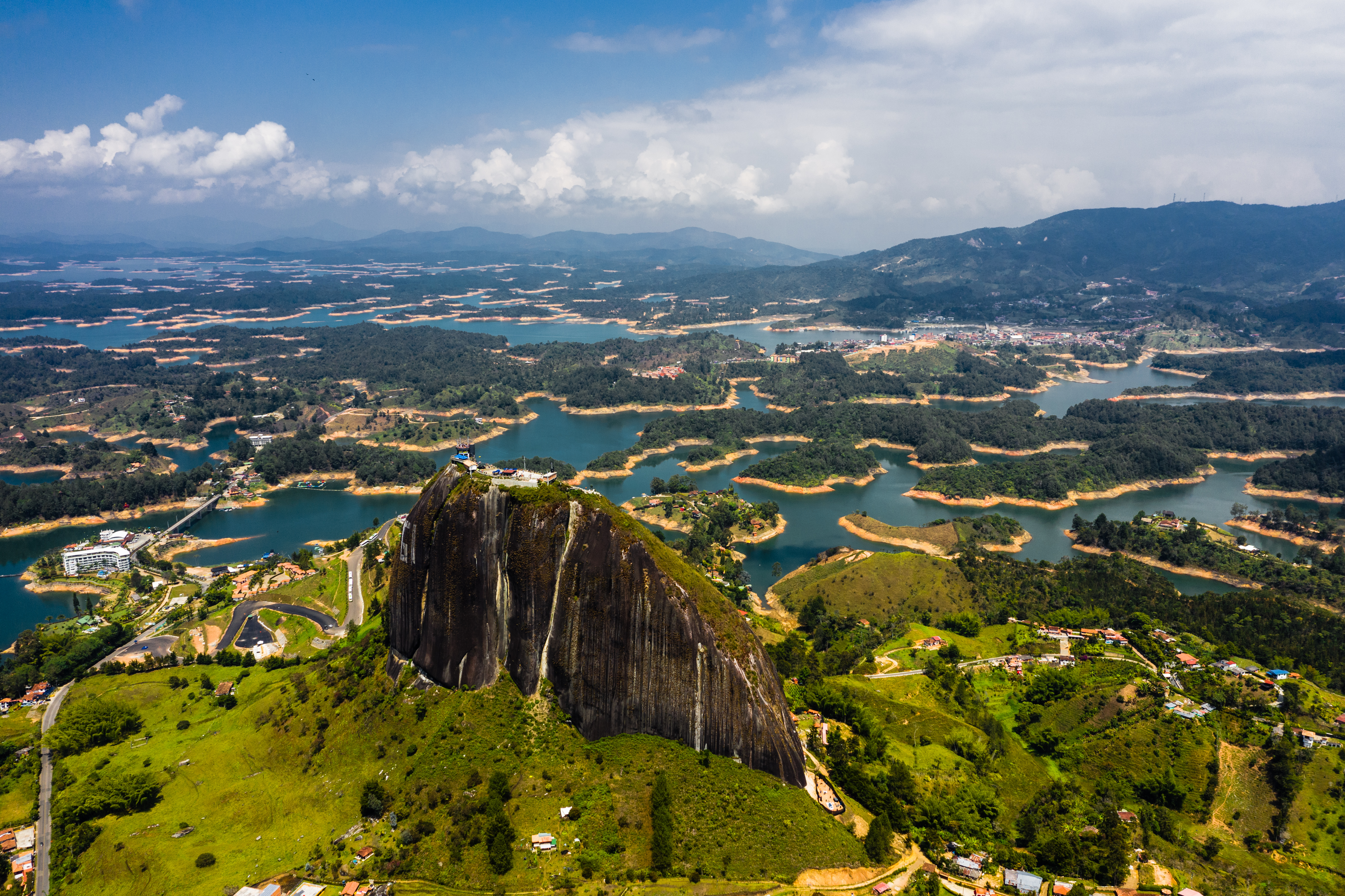 Aerial view landscape of the Rock of Guatape, Piedra Del Penol, Colombia