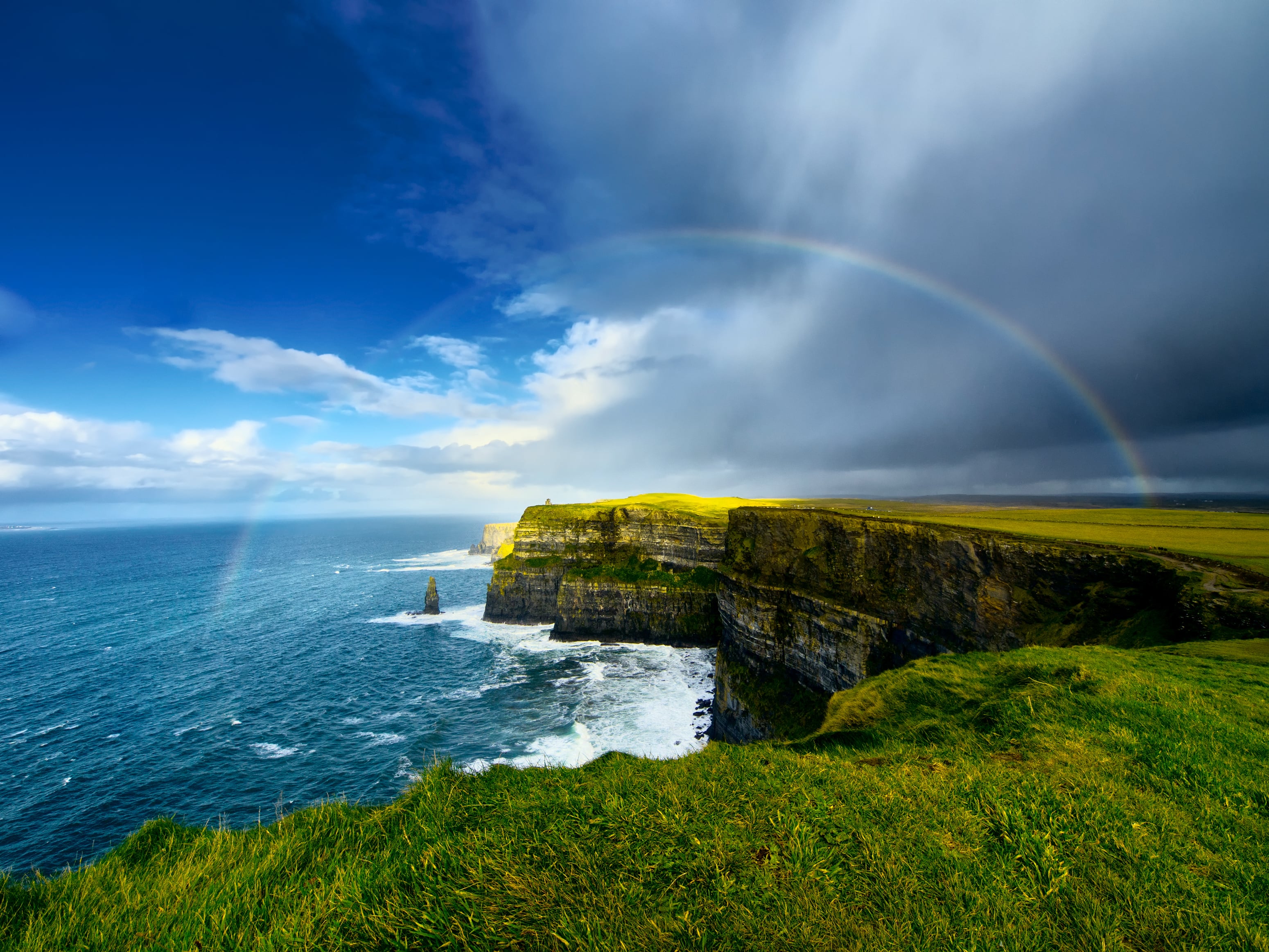 Rainbow above Cliffs of Moher, Ireland.
