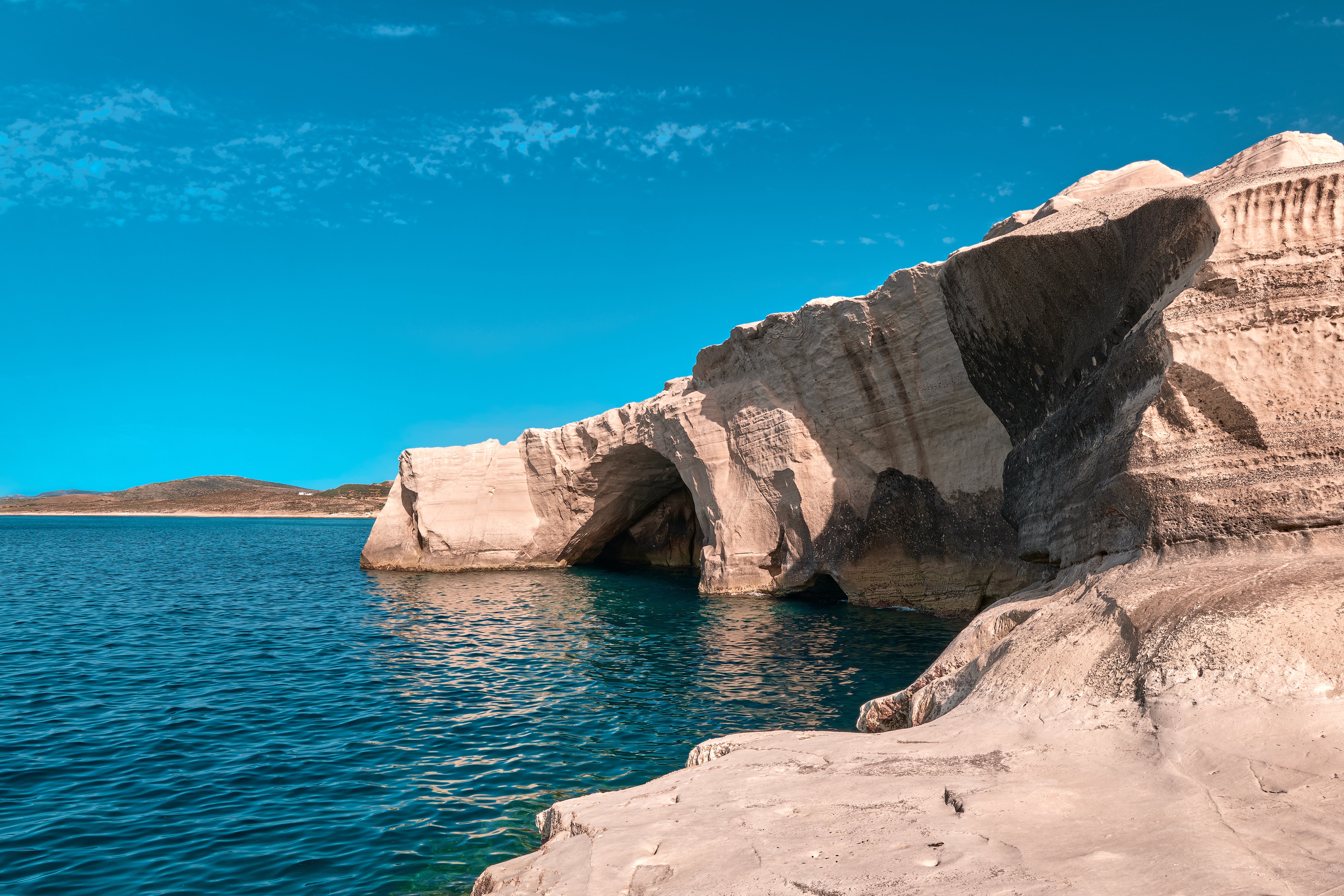 Famous white rocks of Sarakiniko beach, Aegean sea