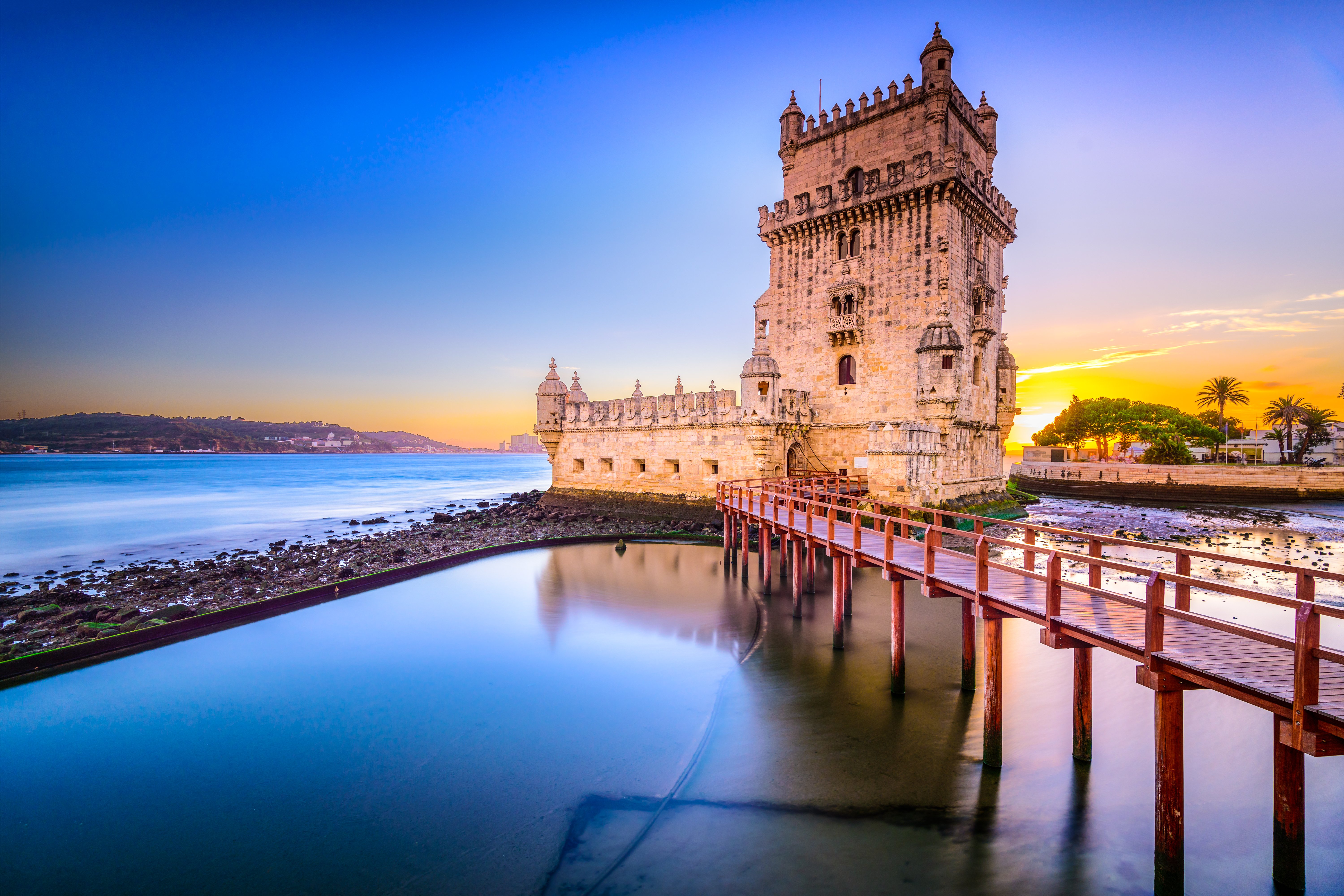 The Tower of St. Vincent, also known as Belem Tower, on the Tagus River. It is a UNESCO World Heritage Site dating from the early 16th Century.