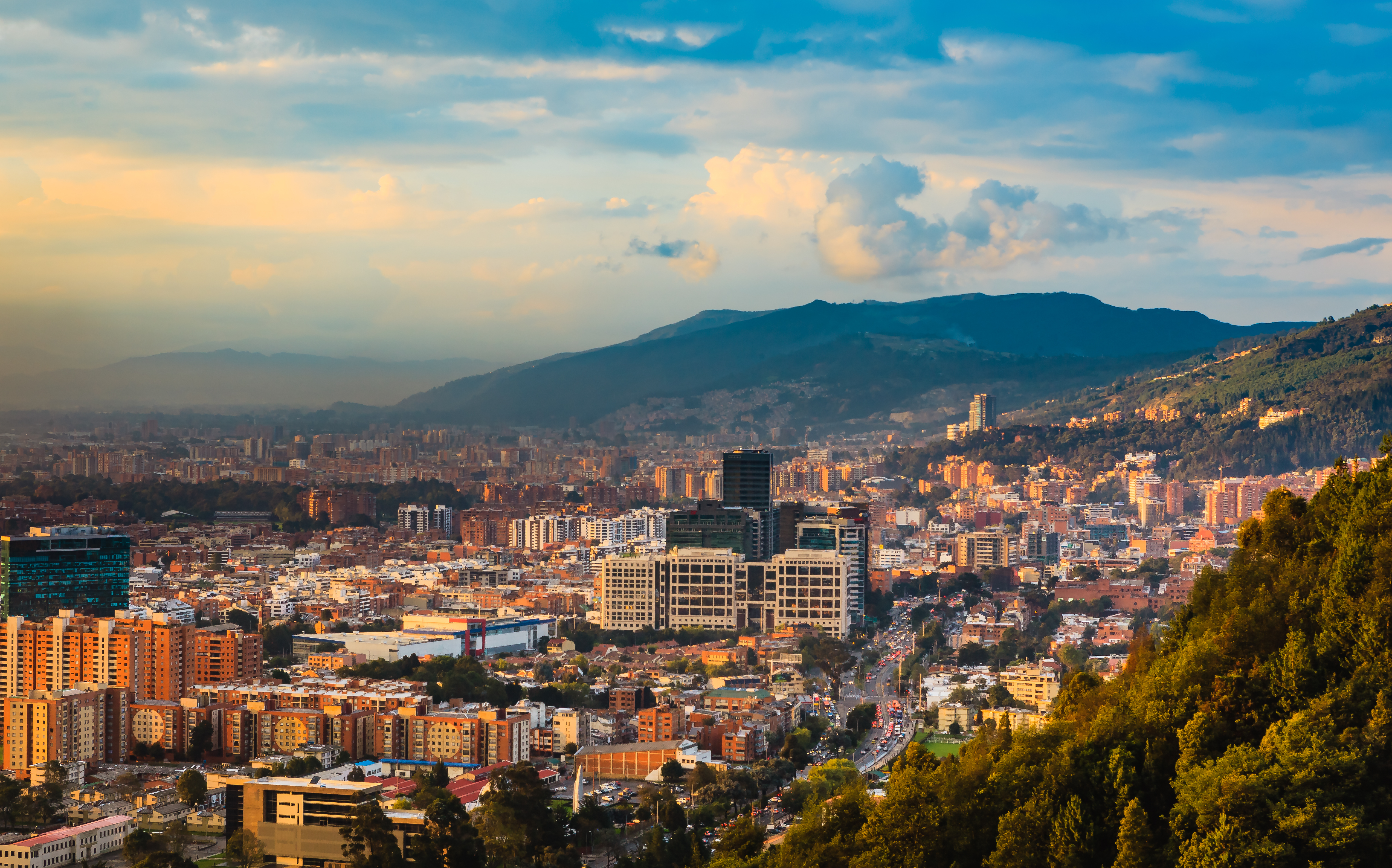 High angle view of Bario de Usaquén from the heights of La Calera on the Andes Mountains