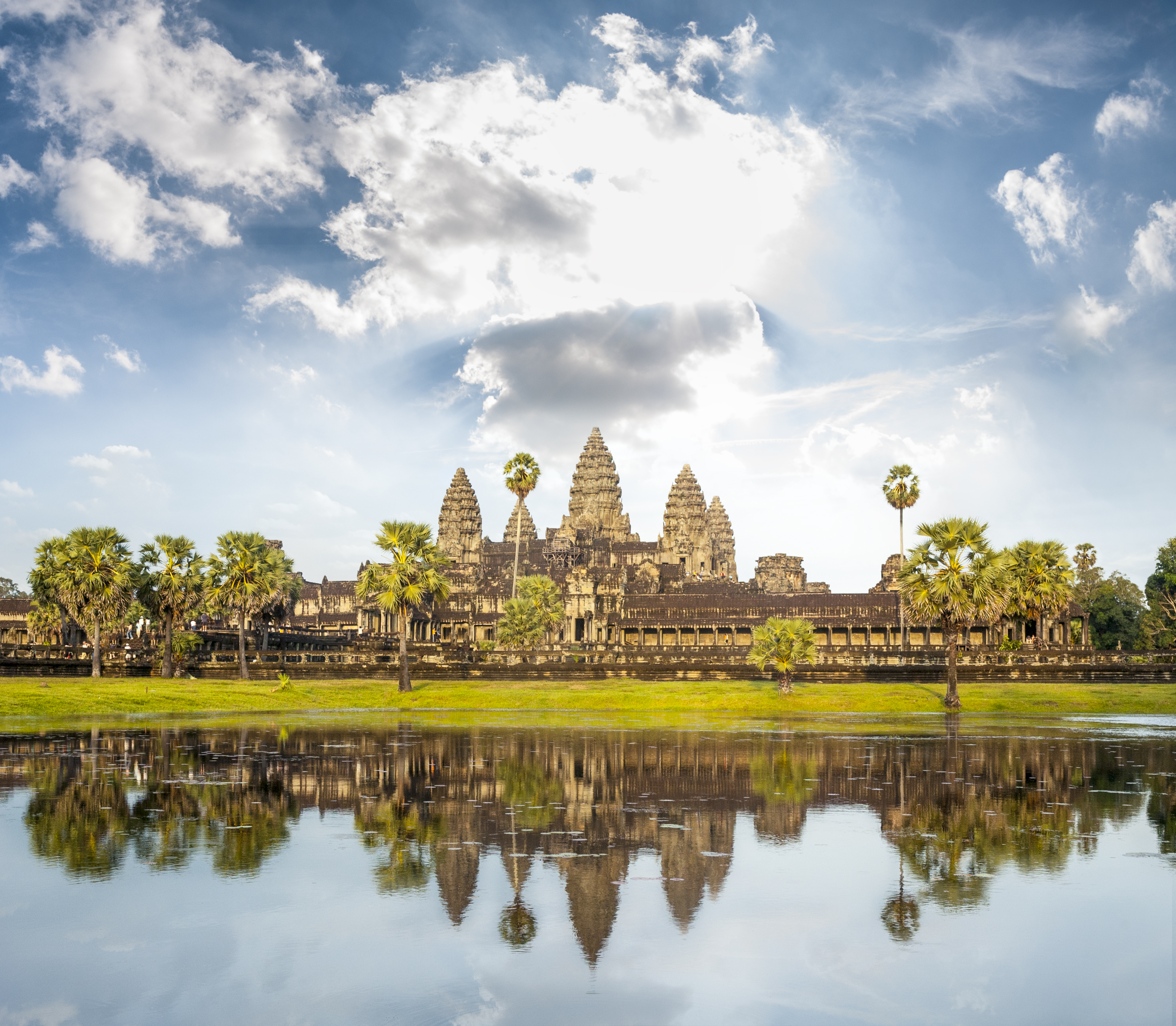 The Temple Of Angkor Wat reflected in the lake near Siem Reap In Cambodia