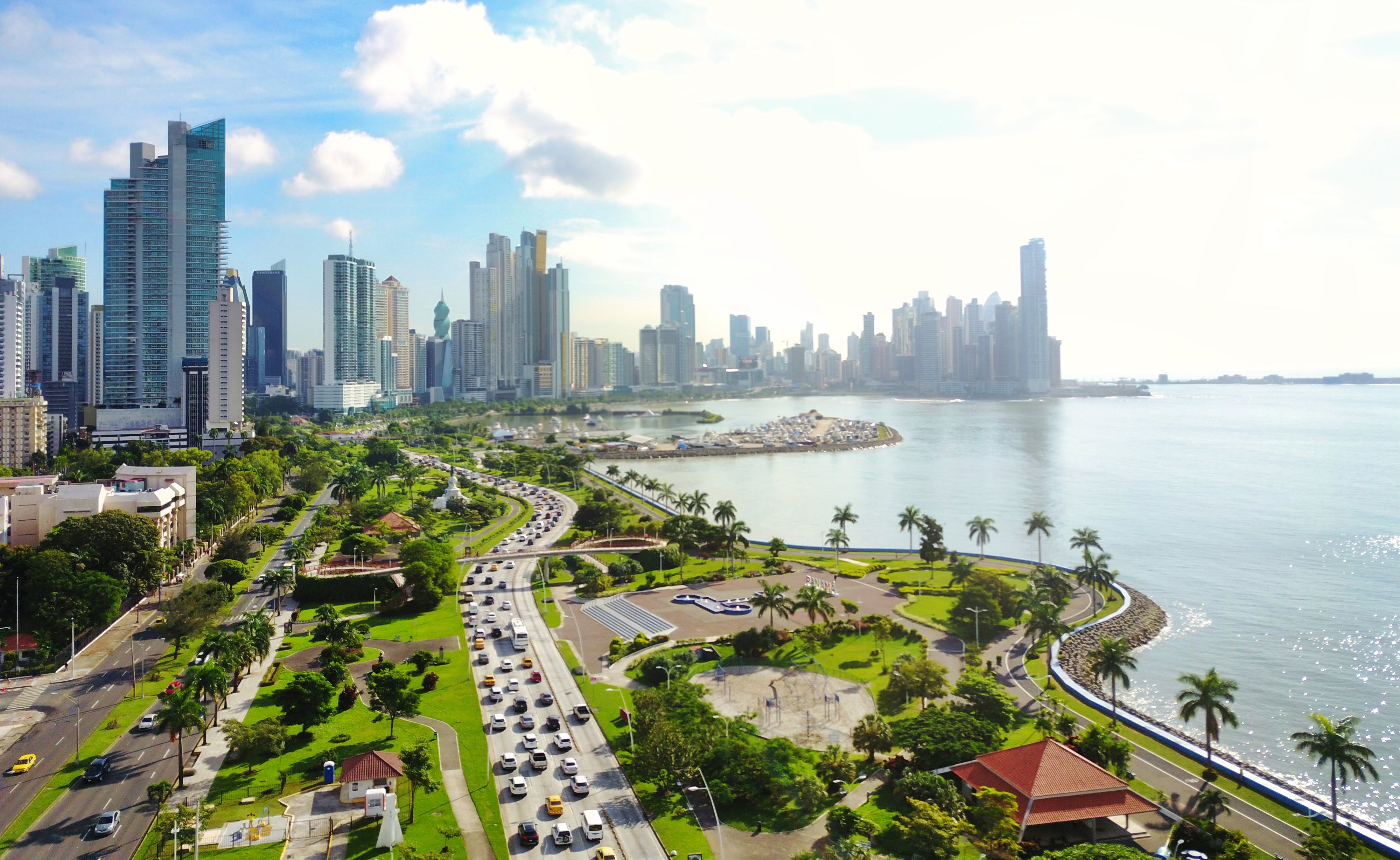 Aerial view of the modern skyline of Panama City