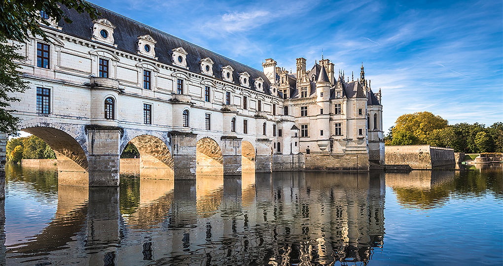 Medieval Chateau de Chenonceau (1514 - 1522), River Cher, Loire Valley in France