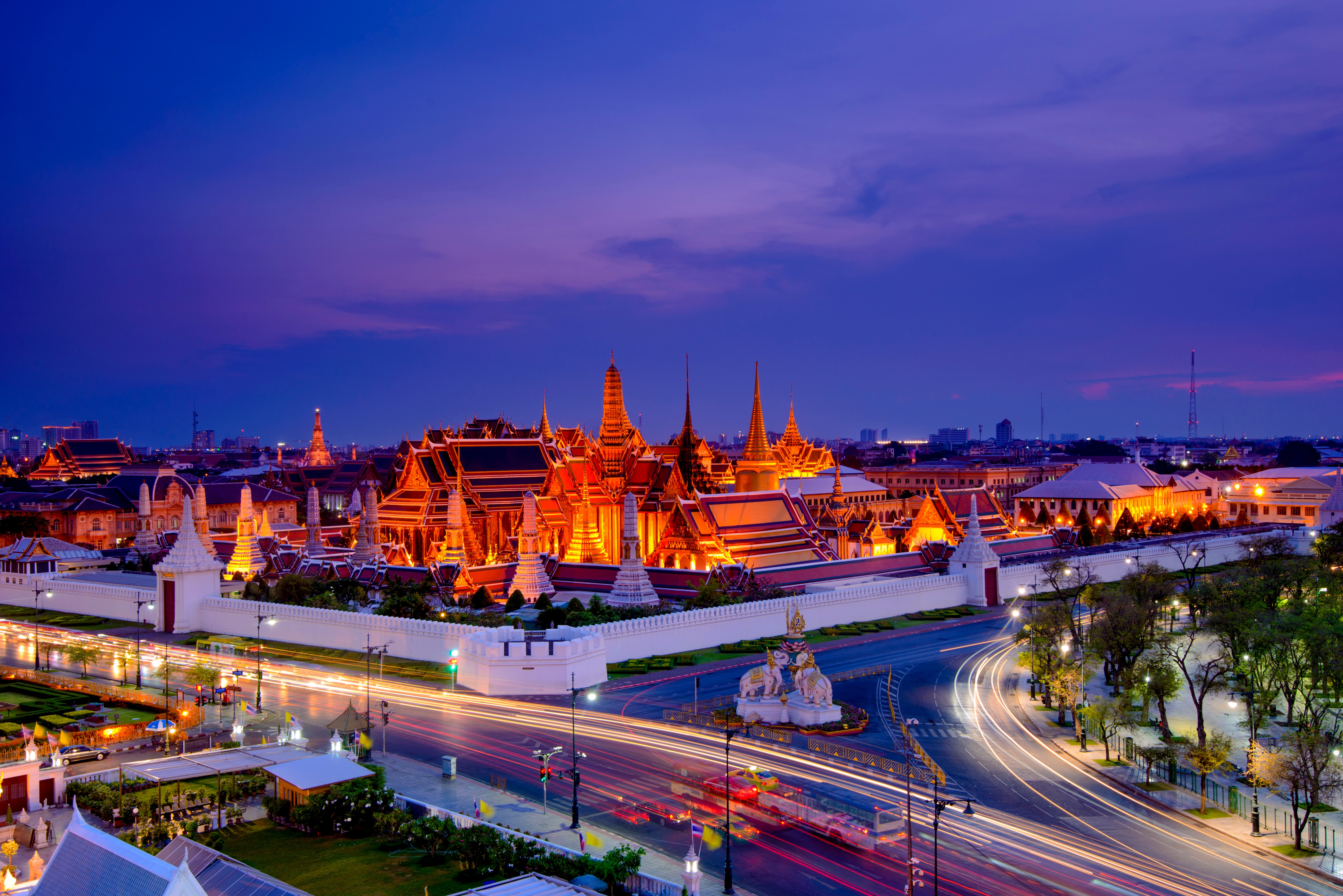 Aerial view of Wat Phra Kaew (Temple of the Emerald Buddha), Bangkok, Thailand.