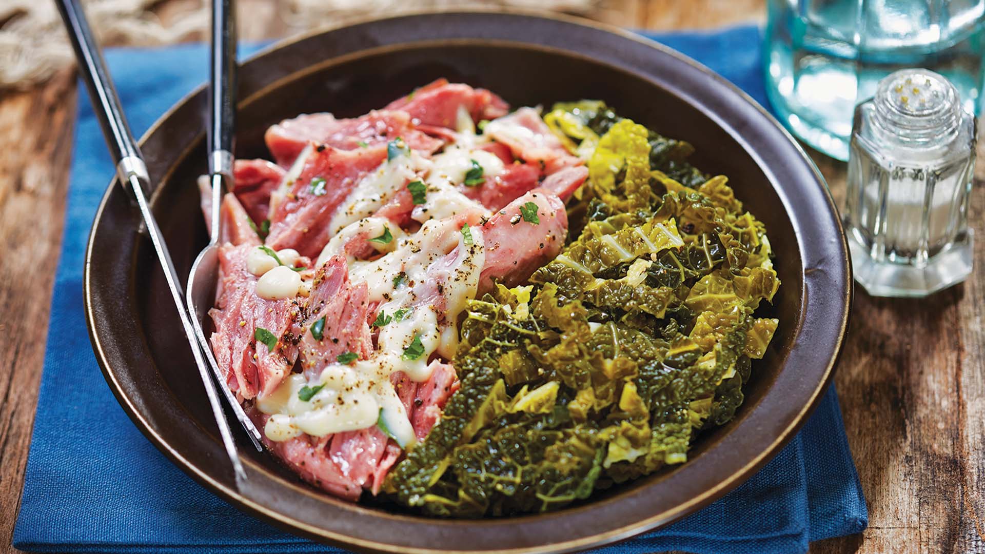 Traditional Irish dish of bacon and cabbage, which is popular comfort food.