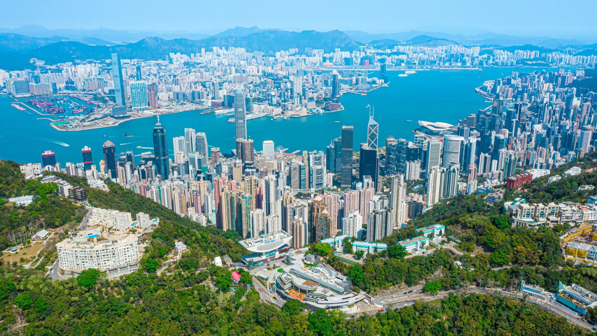  Aerial view of Victoria harbour, Hong Kong