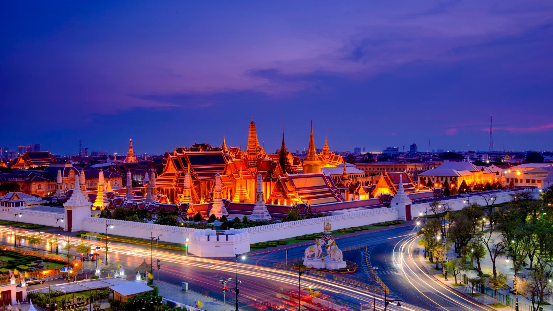 Aerial view of Wat Phra Kaew (Temple of the Emerald Buddha), Bangkok, Thailand.