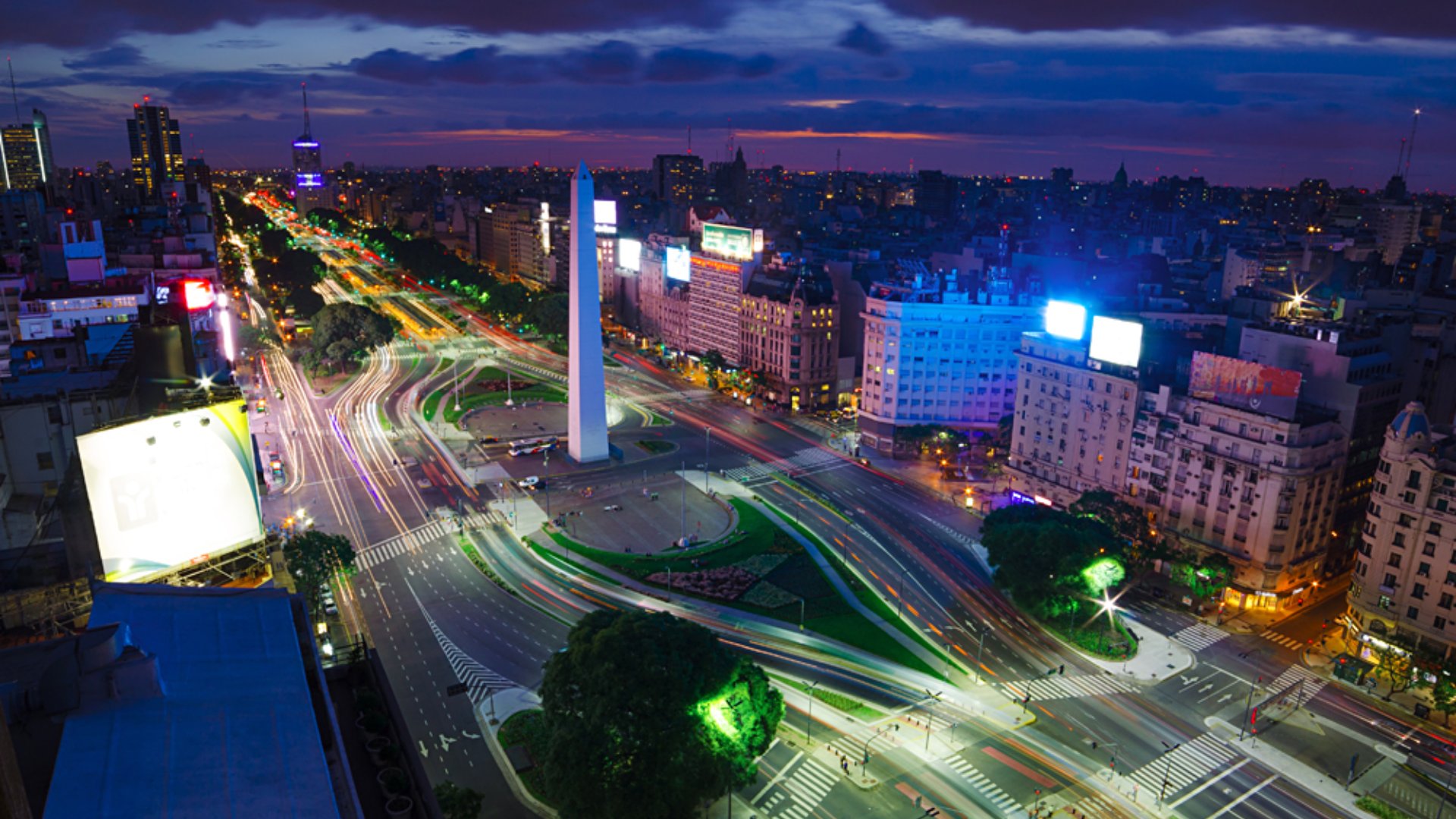 Aerial View of Buenos Aires with Obelisk at Night, Argentina