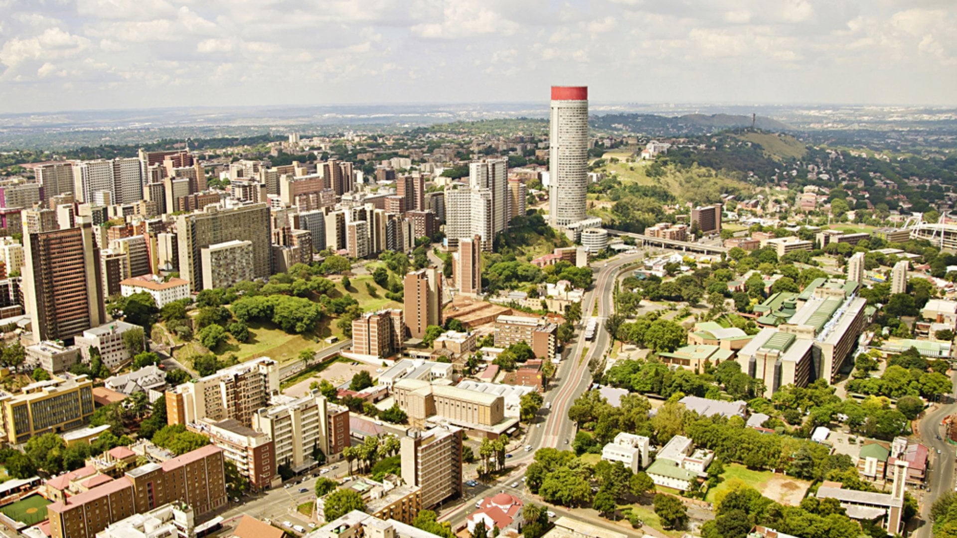 Aerial View of Central Business District in Johannesburg, South Africa