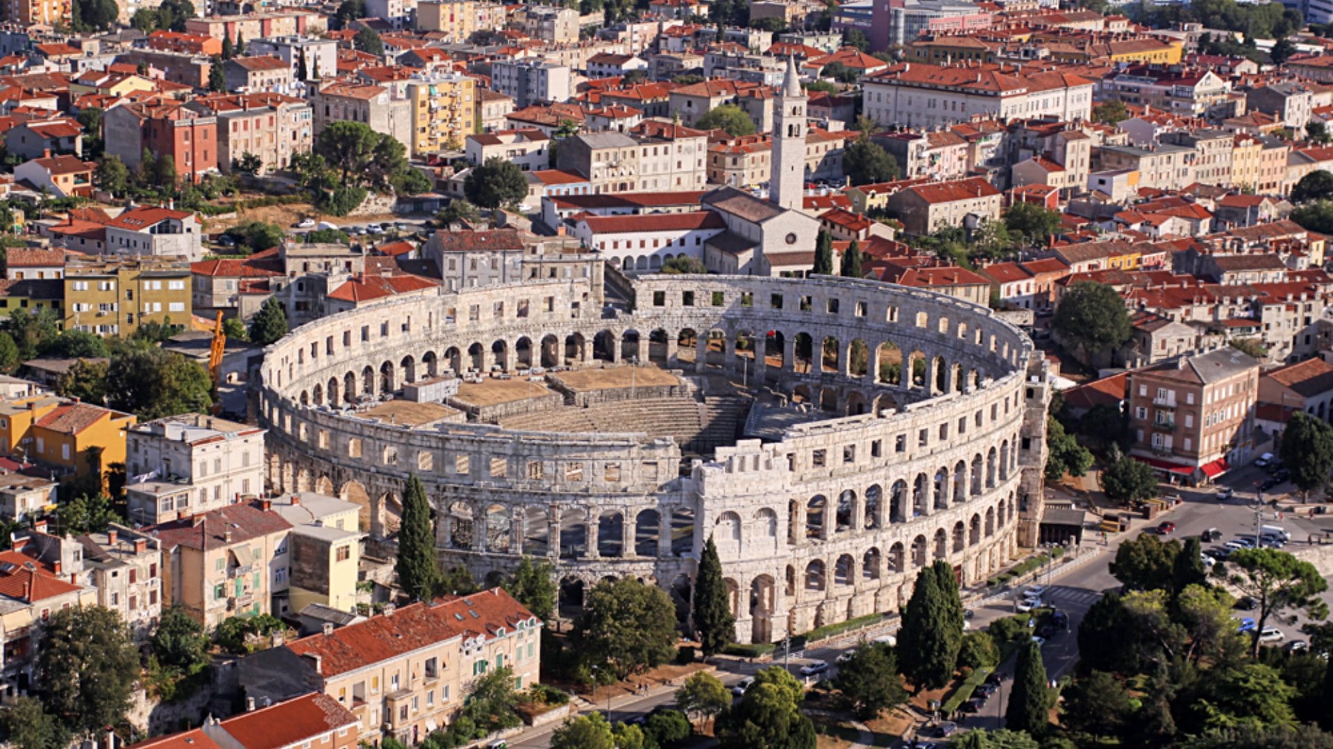 Aerial View of Roman Amphitheater in Pula, Croatia