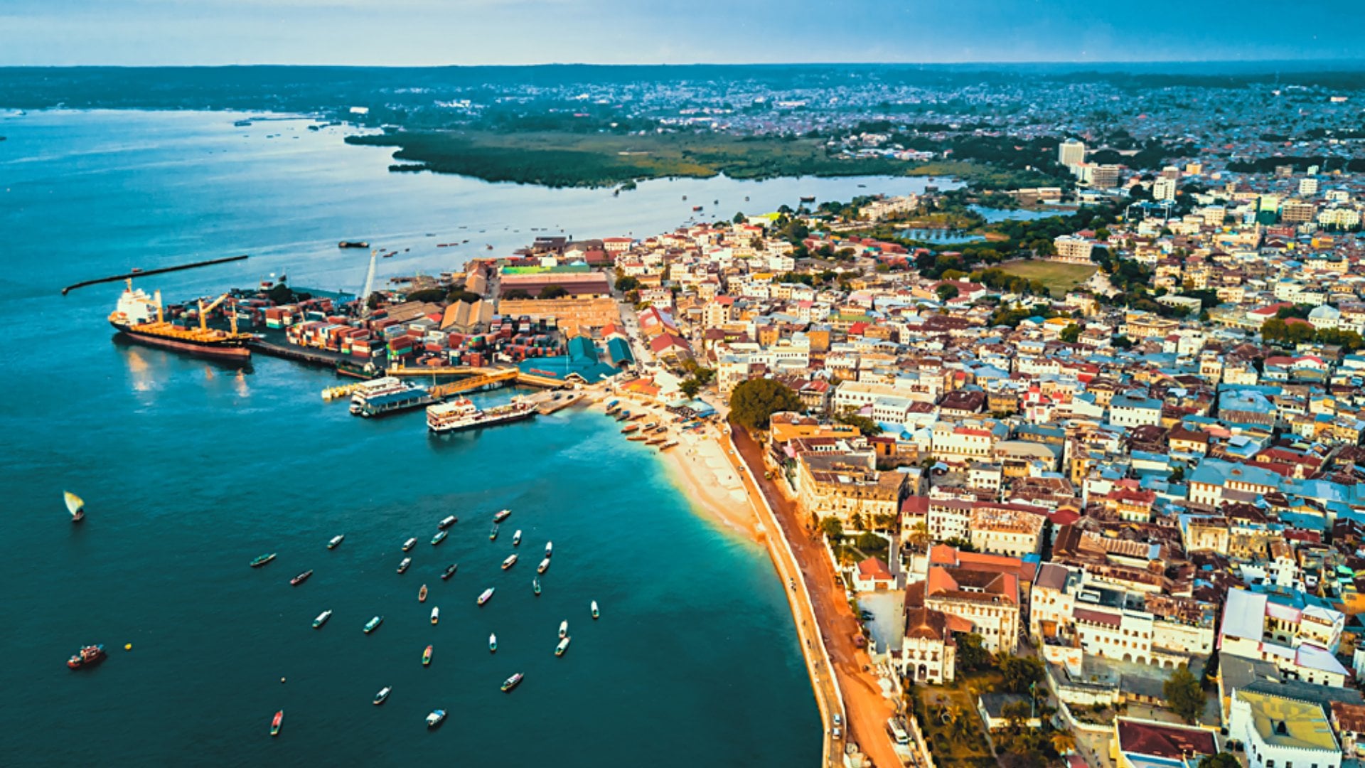Aerial View of Stone Town, Zanzibar, Tanzania